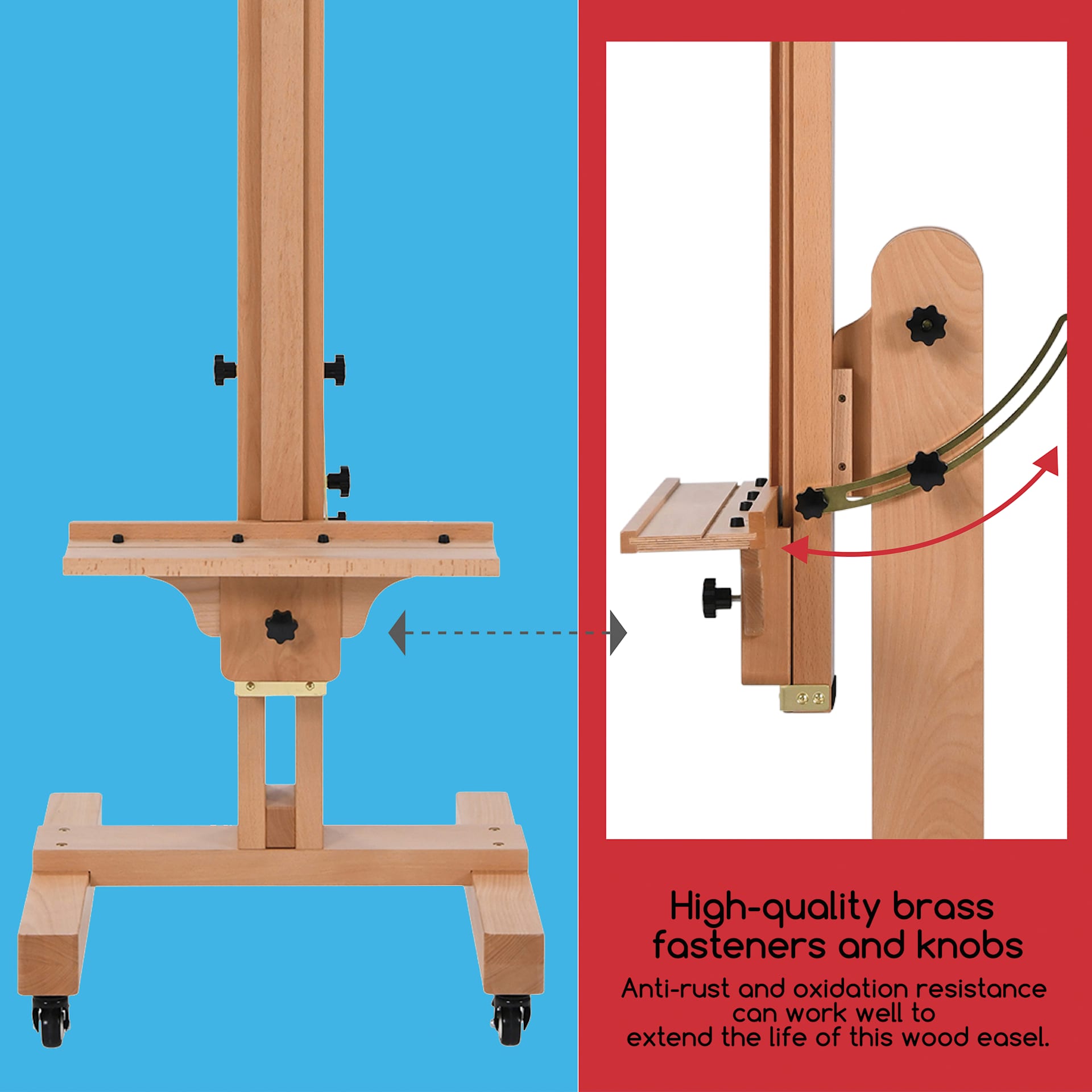 Meeden XL Adjustable Easel Stand - high-quality brass fasteners and knobs 