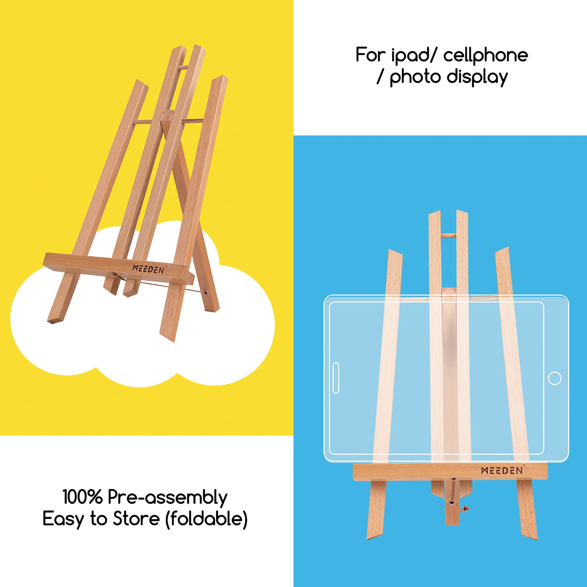 Meeden A-Frame Tabletop Display Easel - Natural, describing features of the easel