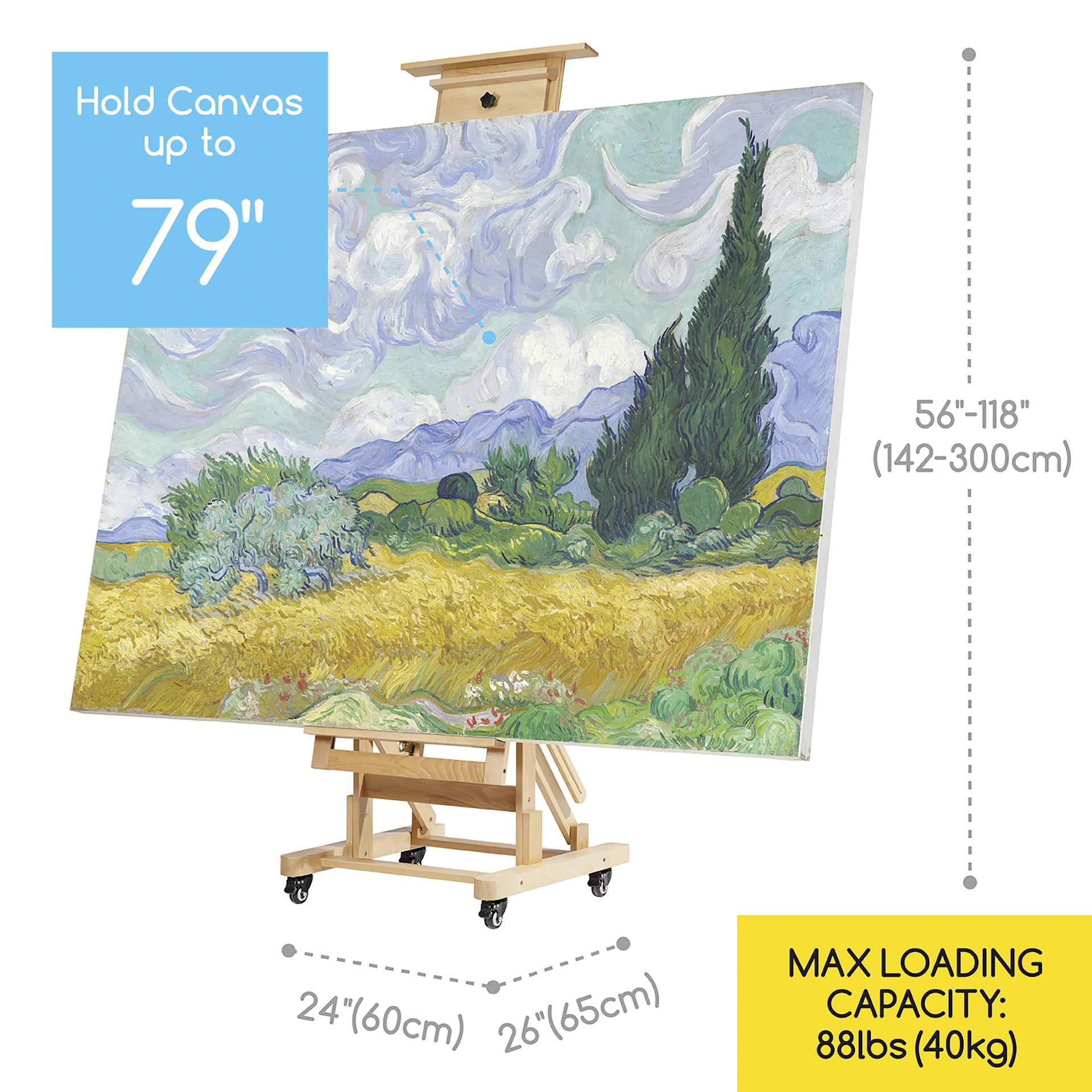 Meeden Deluxe Heavy-Duty Multi-Function Easel - 56" – 118” H - holds canvas up to 79"