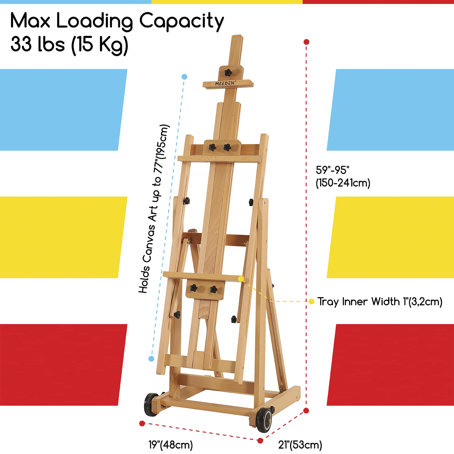 Meeden Versatile H-Frame Easel - 19” W x 21” D, 59" - 95" H