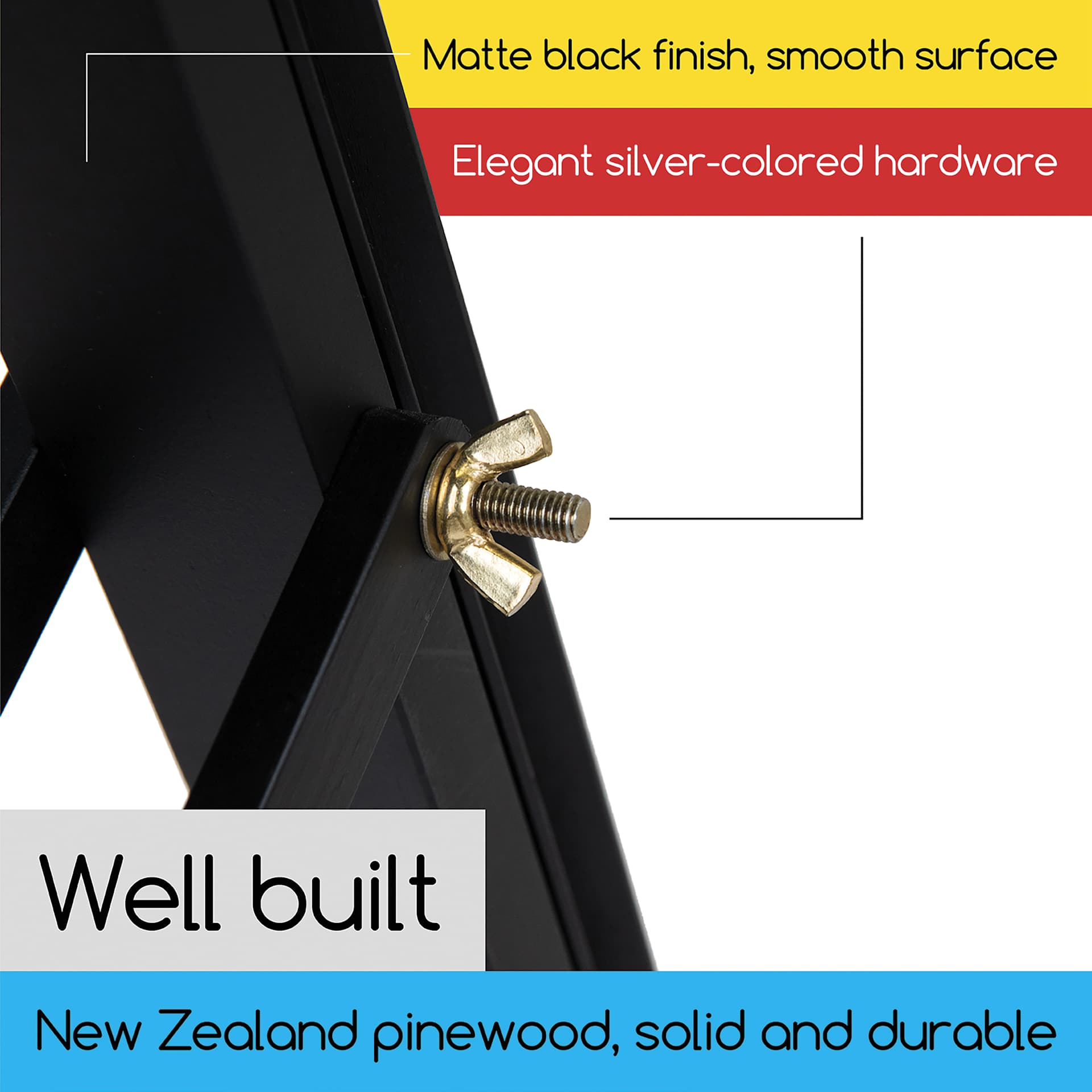 Meeden A-Frame Easel close up of finish and hardware