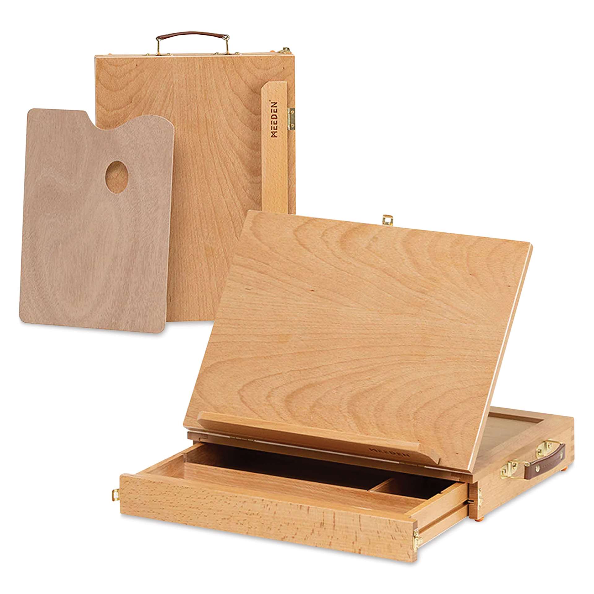 Meeden Tabletop Easel with Drawer open and upright with palette