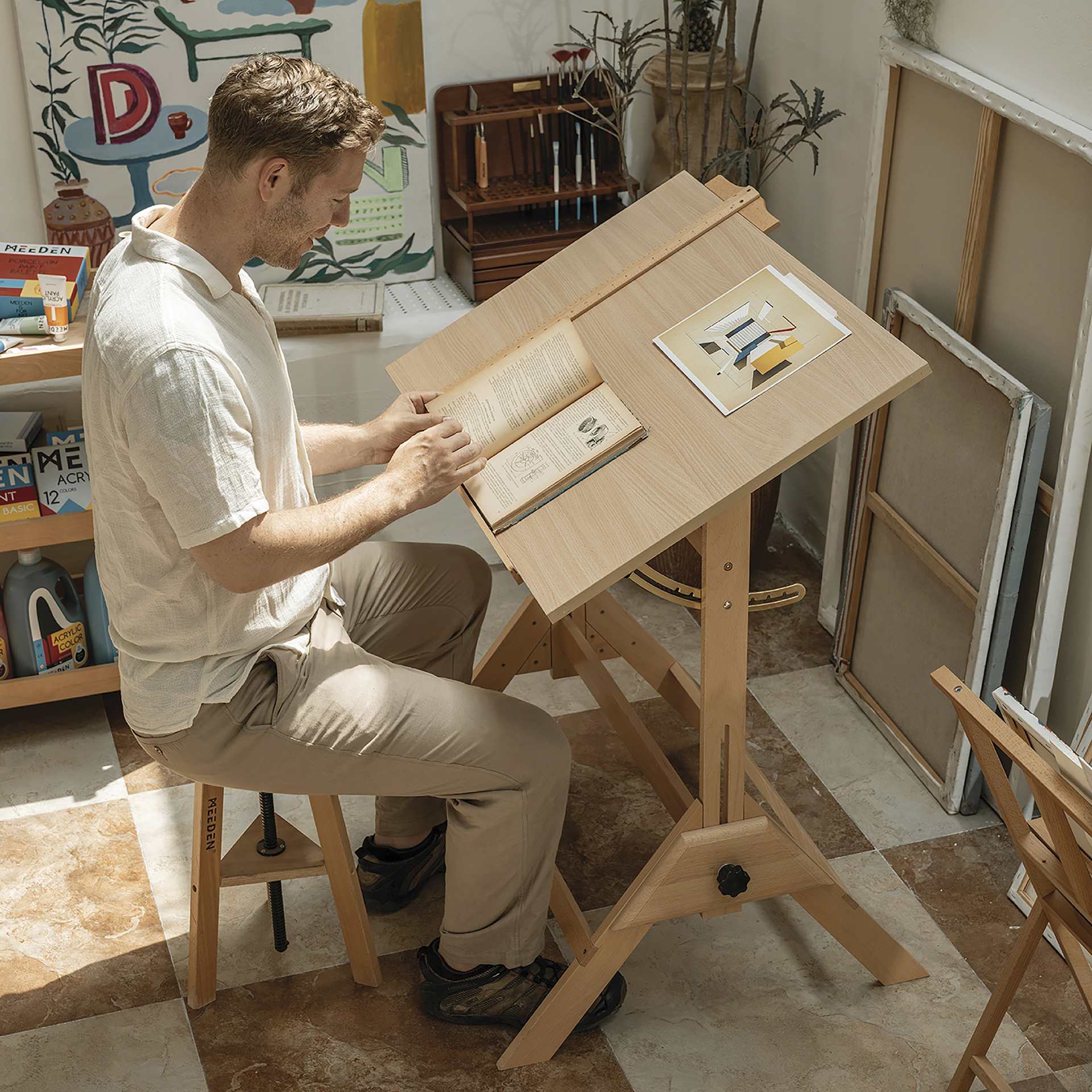 Meeden Wood Drafting Table - 35-1/2” W x 23-1/2” L - in use in studio