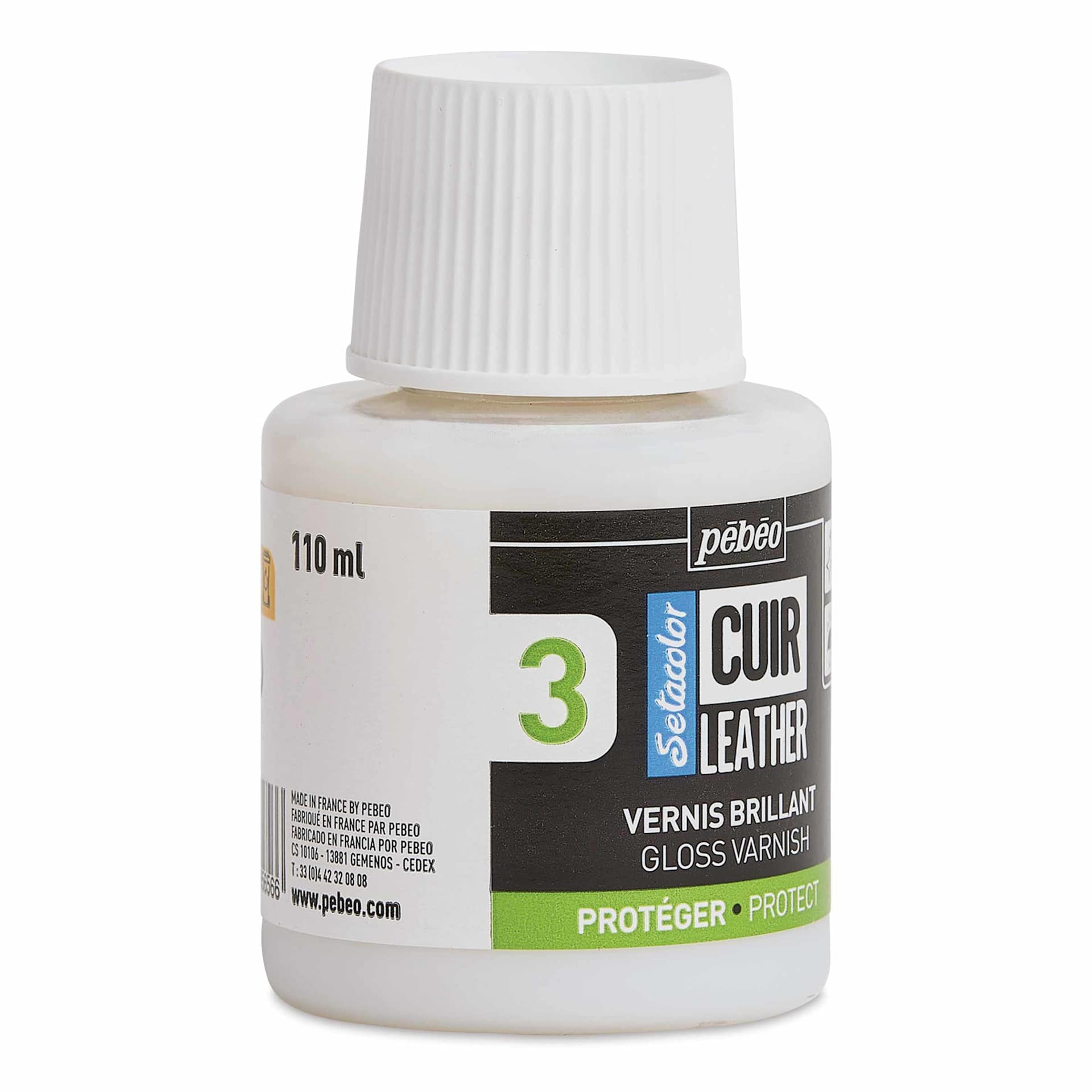 Pebeo Setacolor Leather Varnish - Gloss, 110 ml Bottle left side of bottle