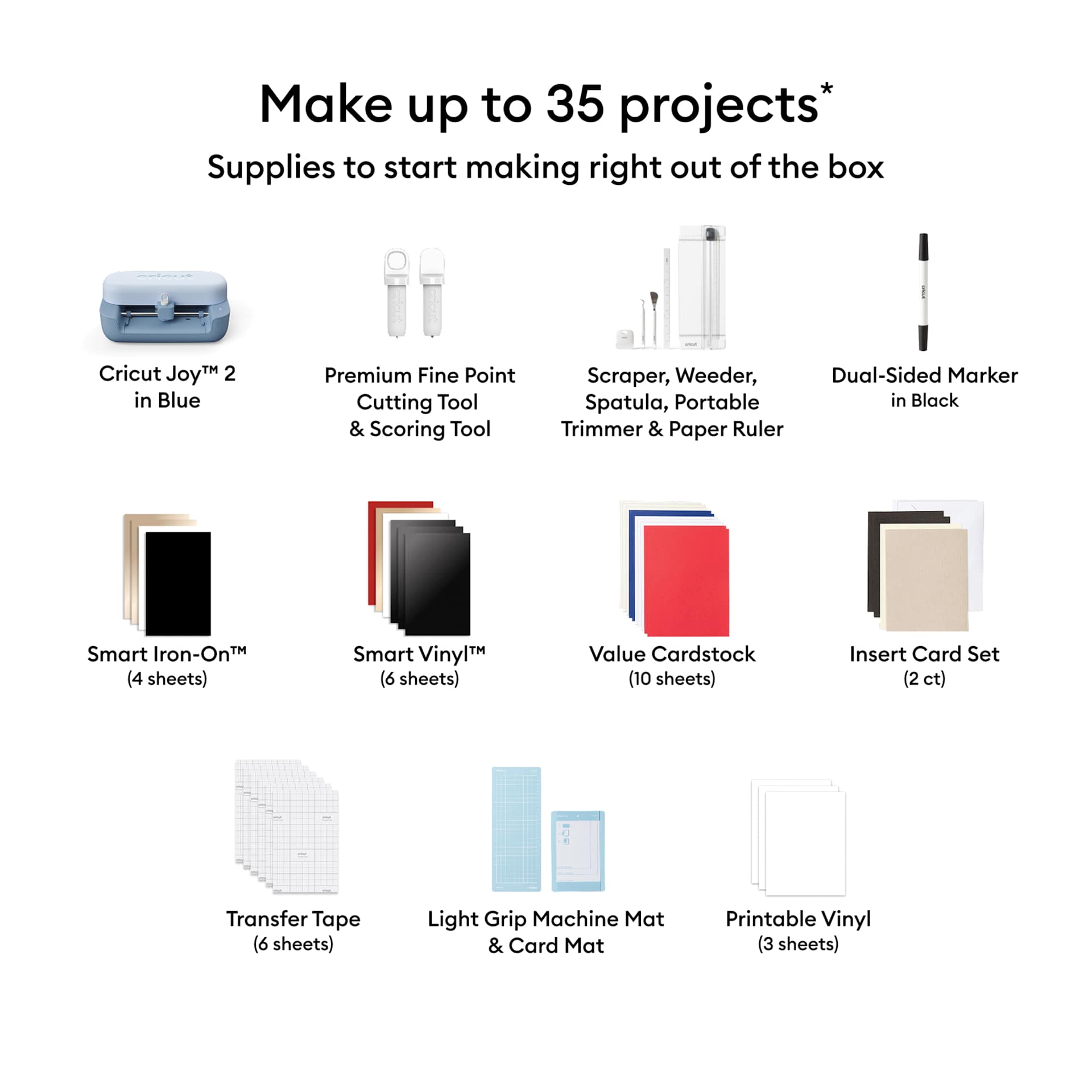 Cricut Joy 2 with Essential Bundle showing included contents