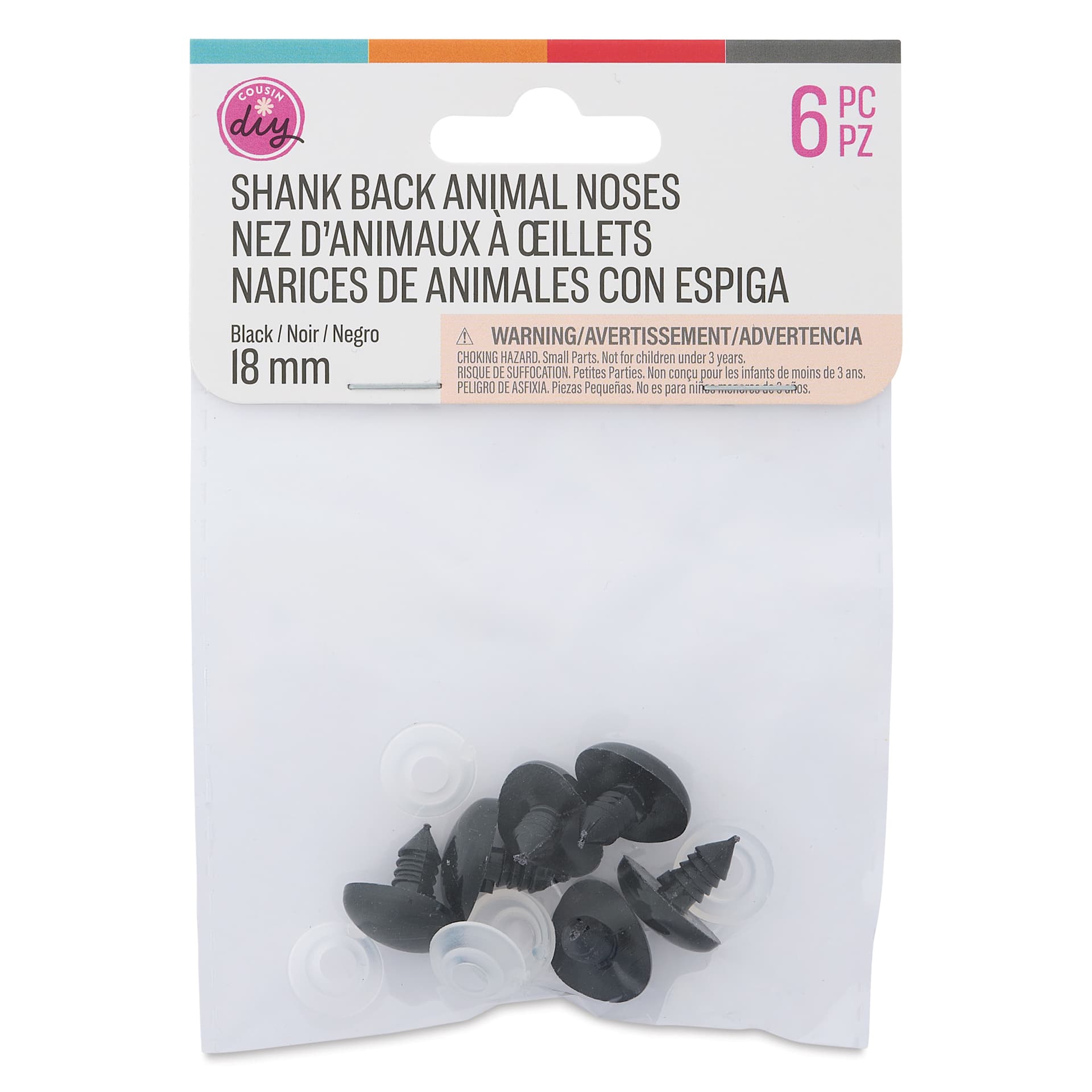 Cousin DIY Shank Back Animal Noses - Pkg of 6, Black, 18 mm front of packaging