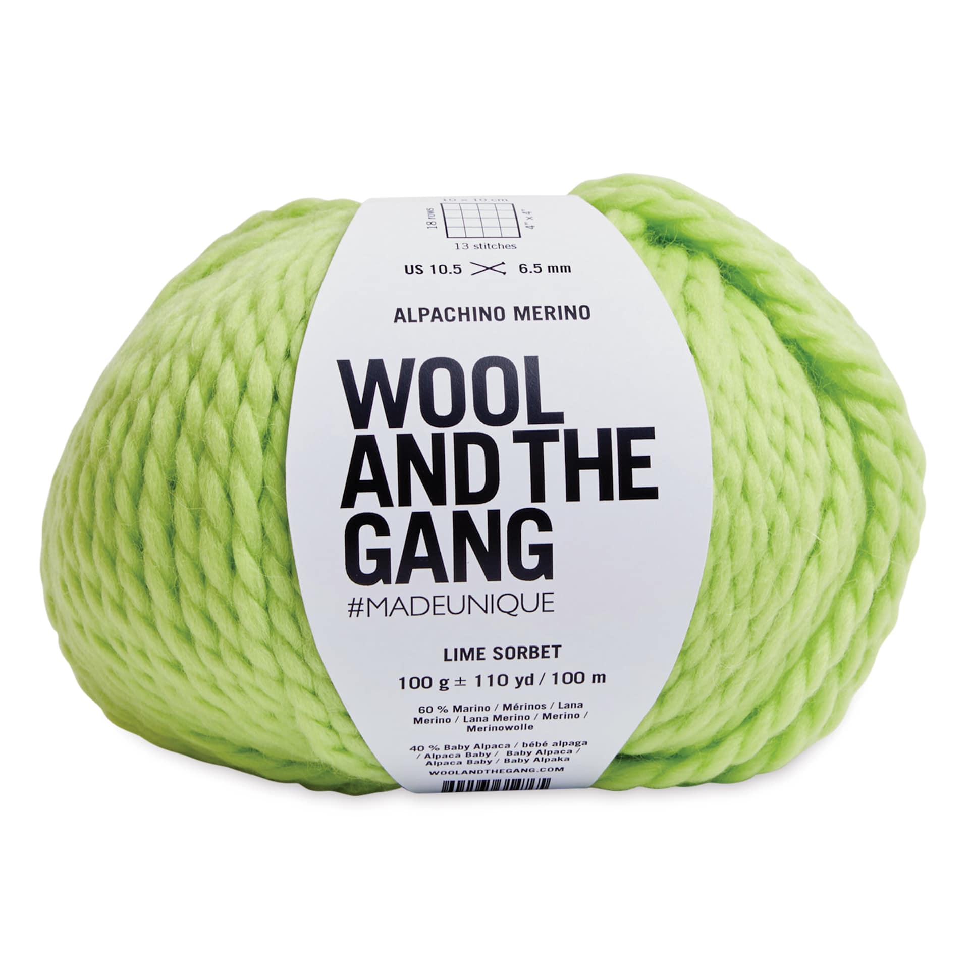 Wool and the Gang Alpachino Merino Yarn - Lime Sorbet, 110 yards
