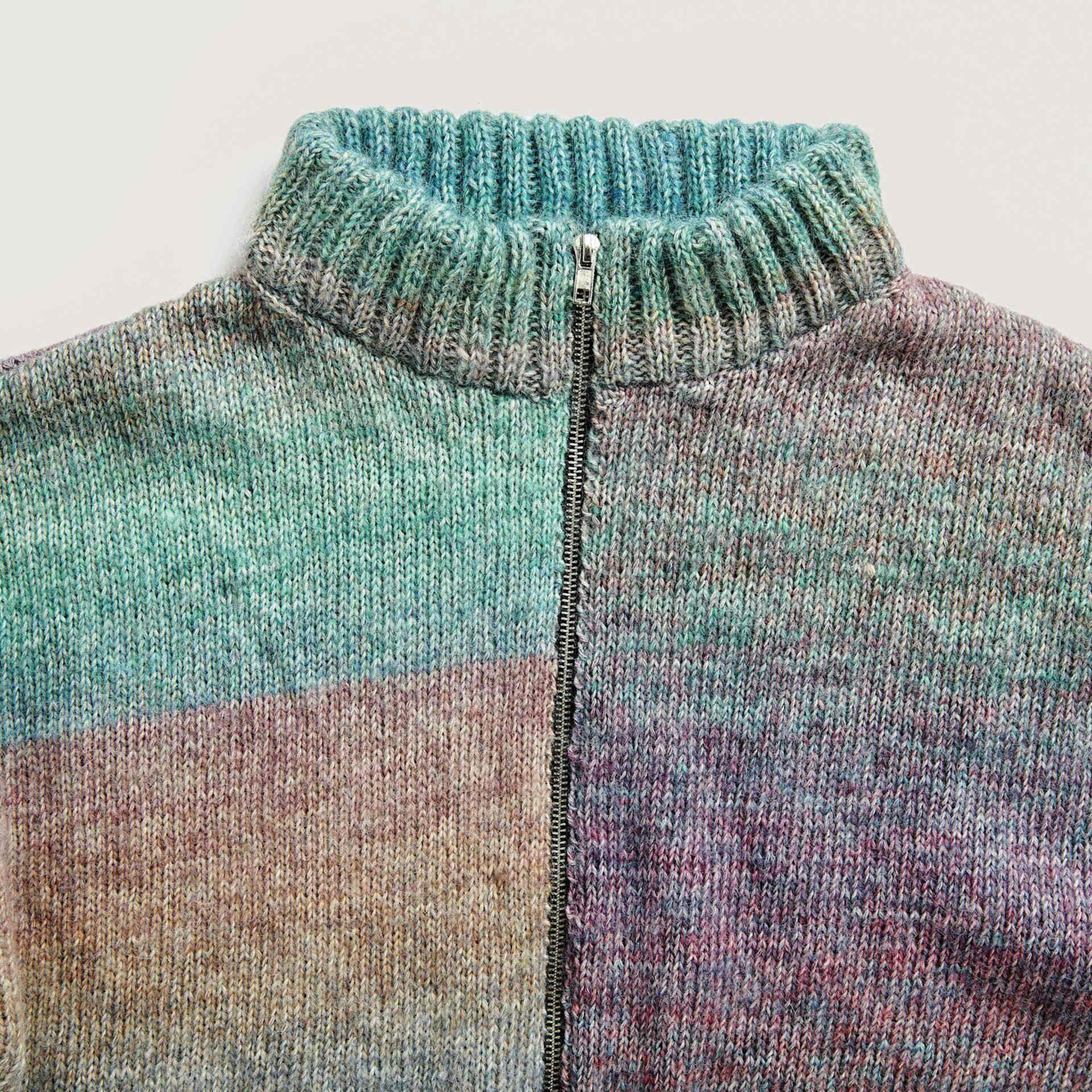 Rico Design Creative Painted Power Cotton DK Yarn - Deep Ocean. 100 g showing close up of collar of completed jacket project