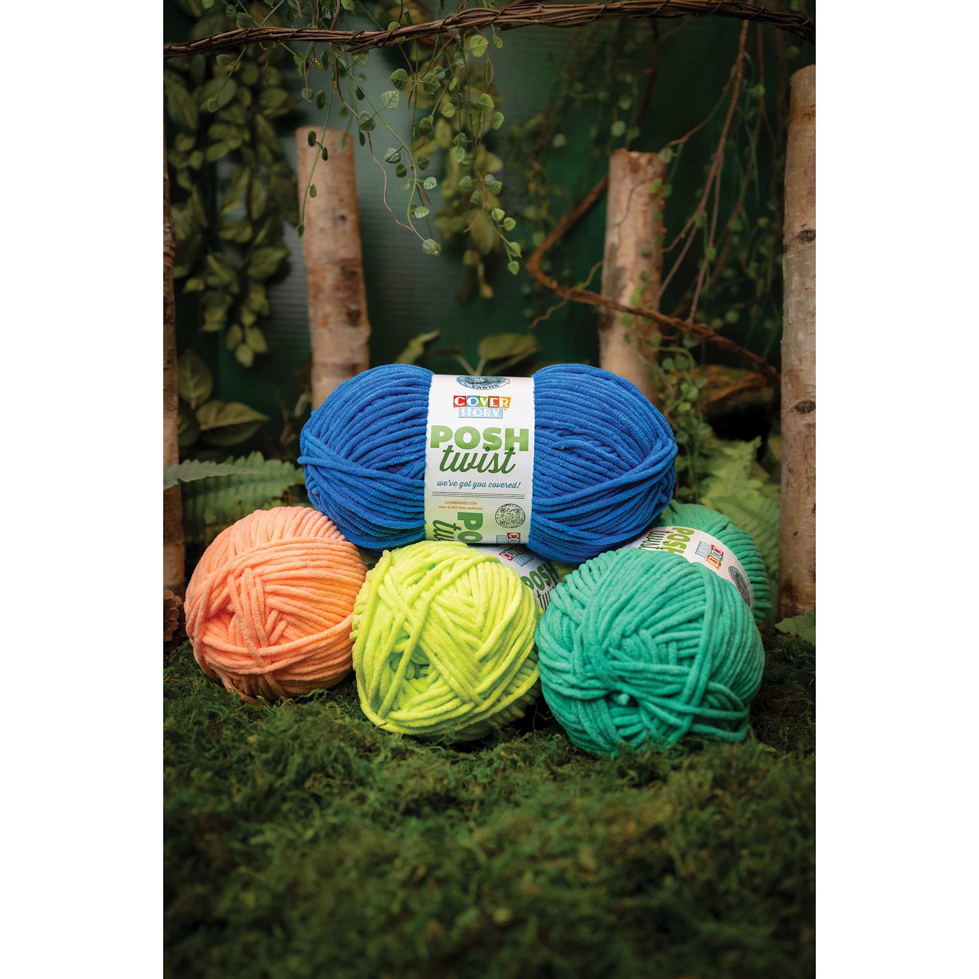 Lion Brand Cover Story Posh Twist Yarn showing available colors stacked together