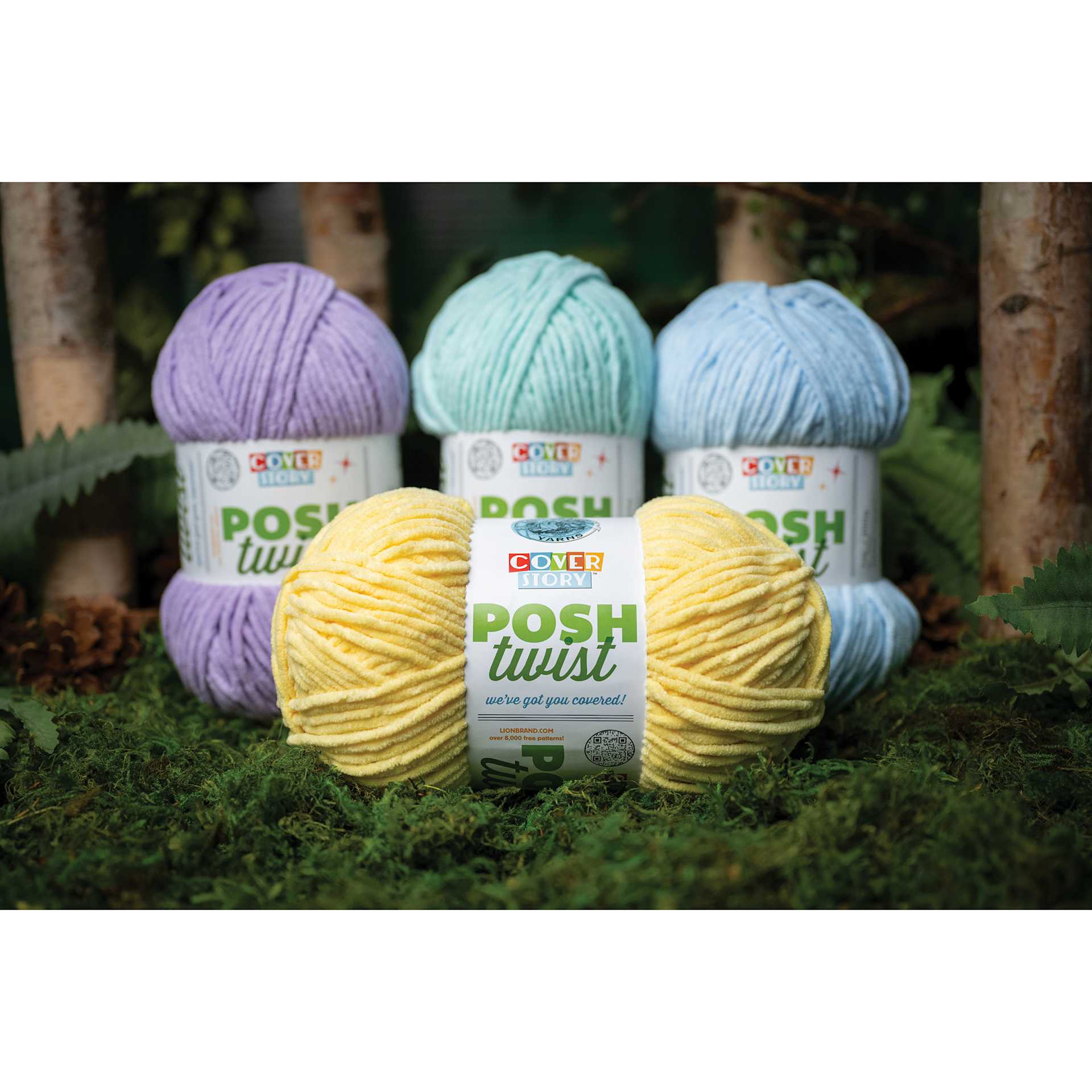 Lion Brand Cover Story Posh Twist Yarn showing example colors