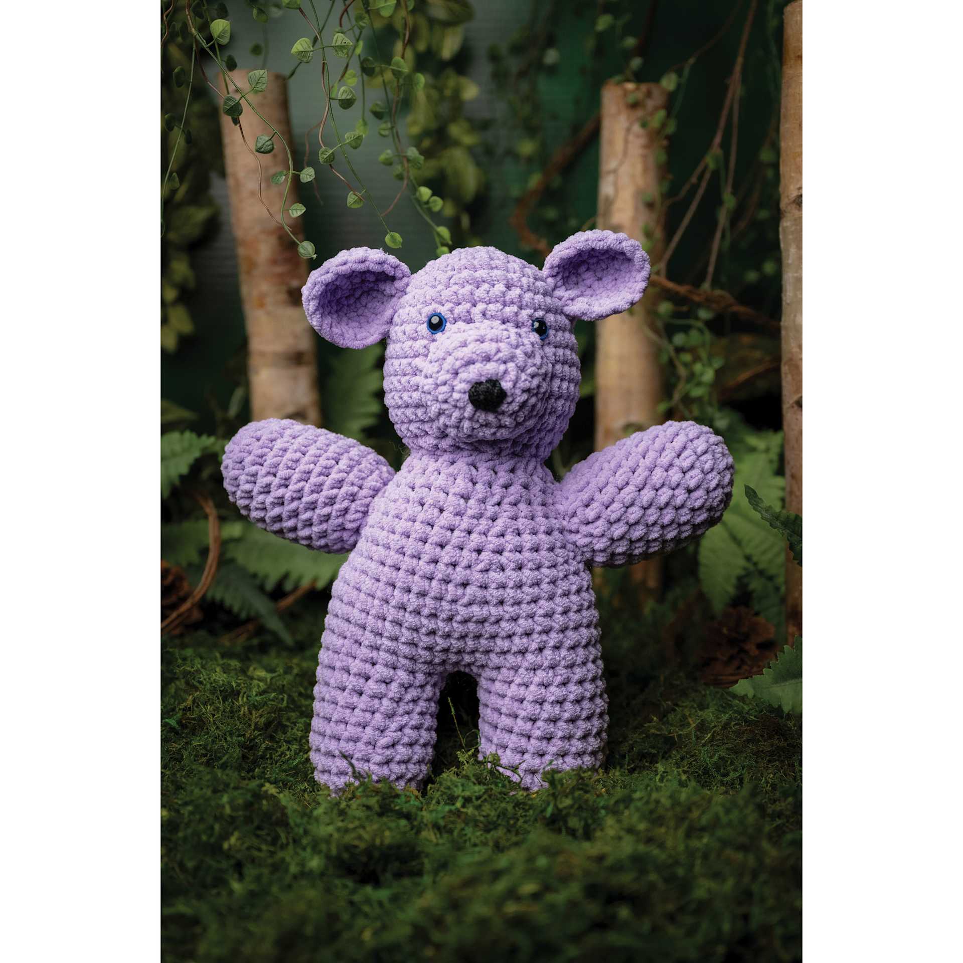 Lion Brand Cover Story Posh Twist Yarn showing example bear project