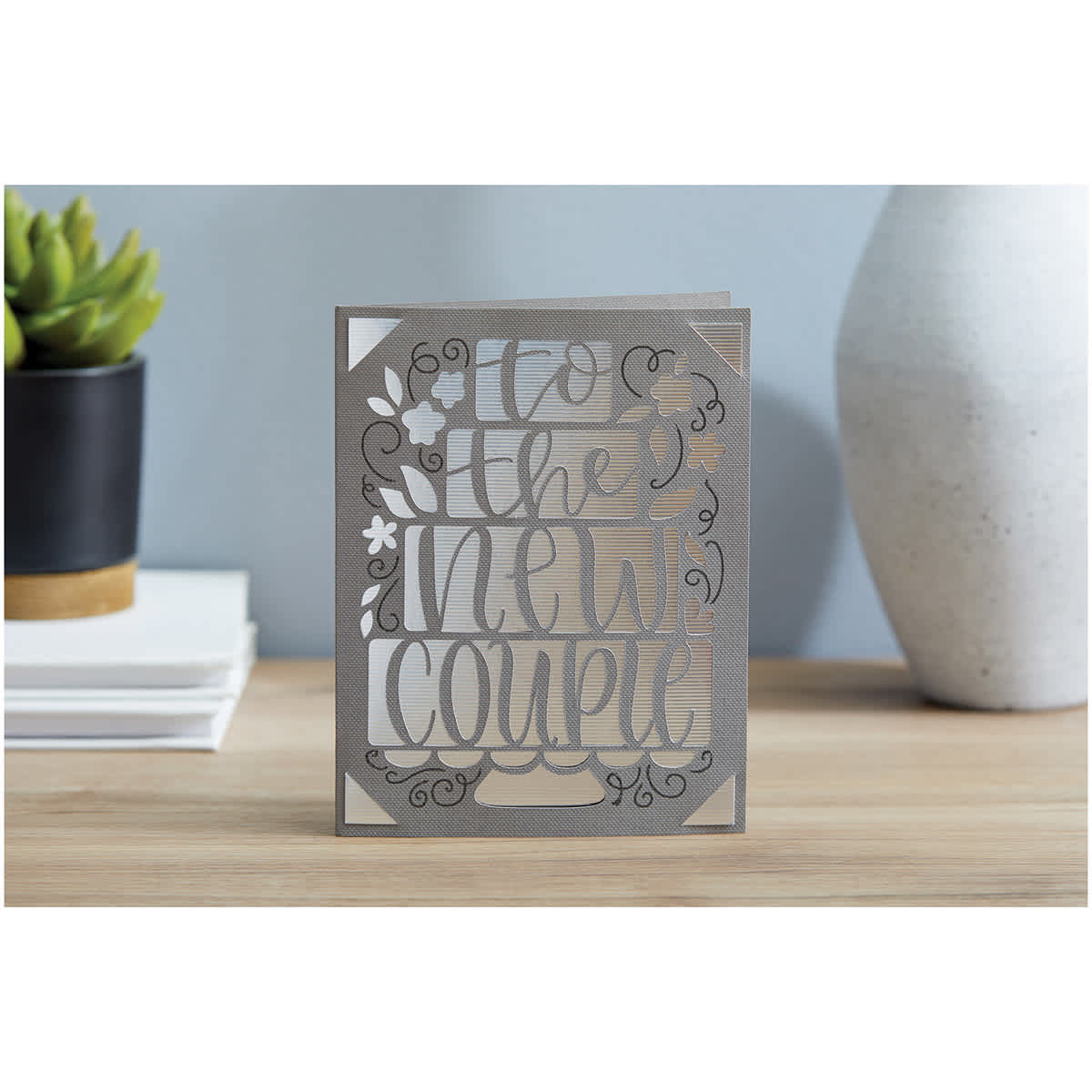 Cricut Joy Cards, Inserts, and Envelopes - Gray/Silver Brush, Package of 10 (To The New Couple Card)
