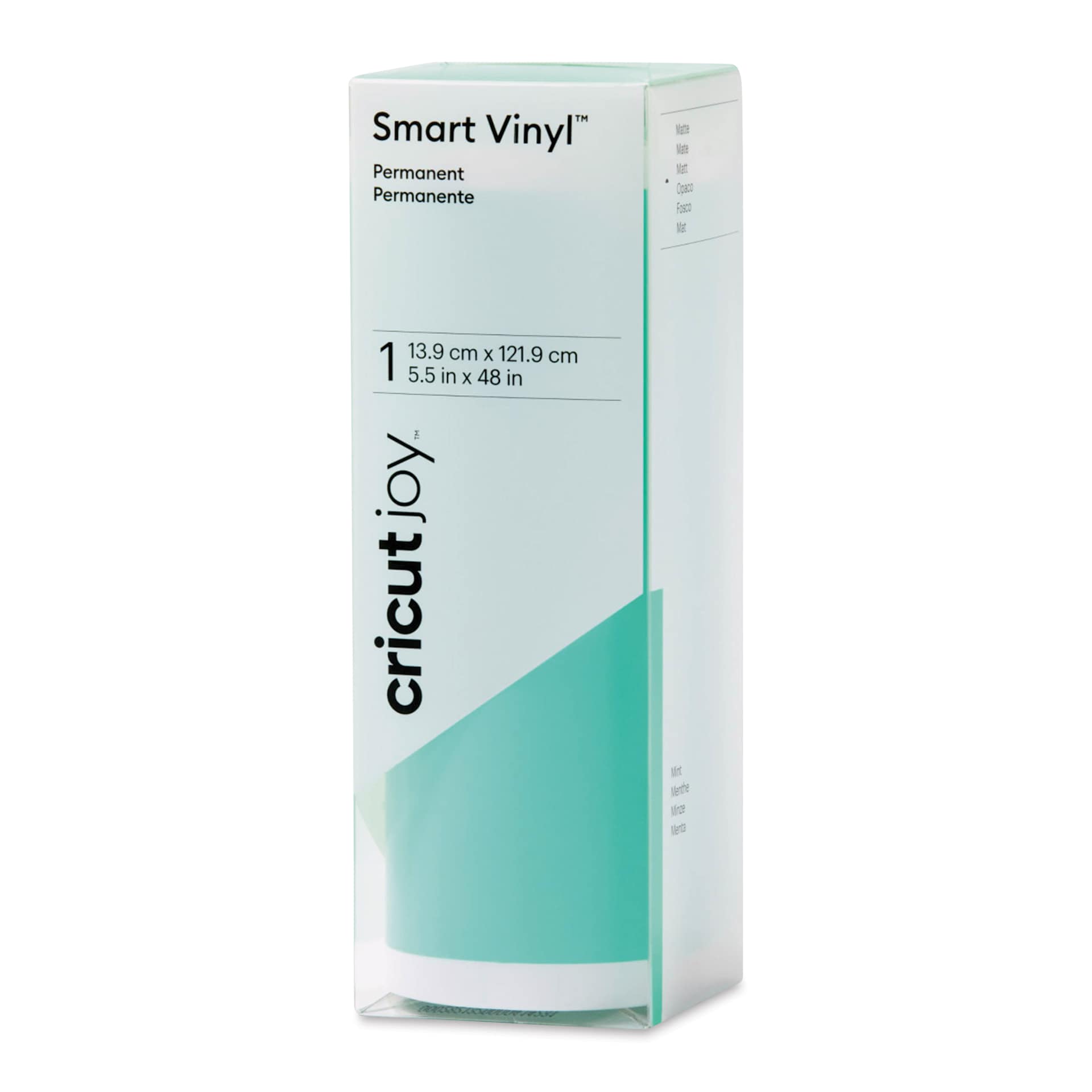 Cricut Joy Permanent Smart Vinyl - Mint, Matte, 5-1/2" x 48", roll inside of the packcaging