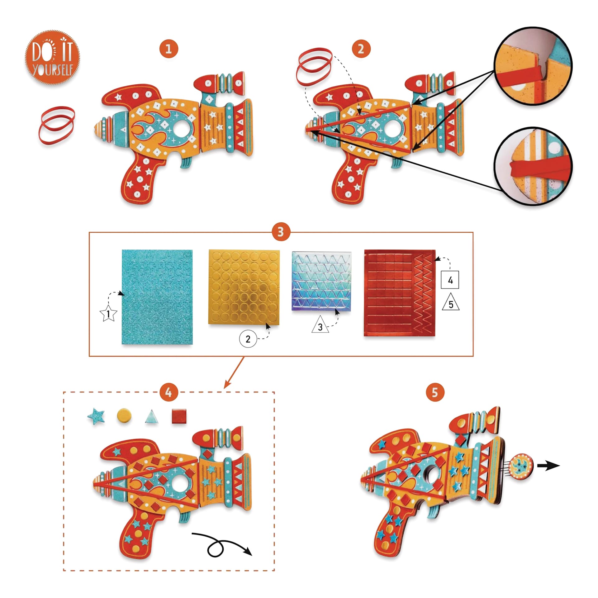 Djeco Do It Yourself Kosmik Token Launchers Kit - steps