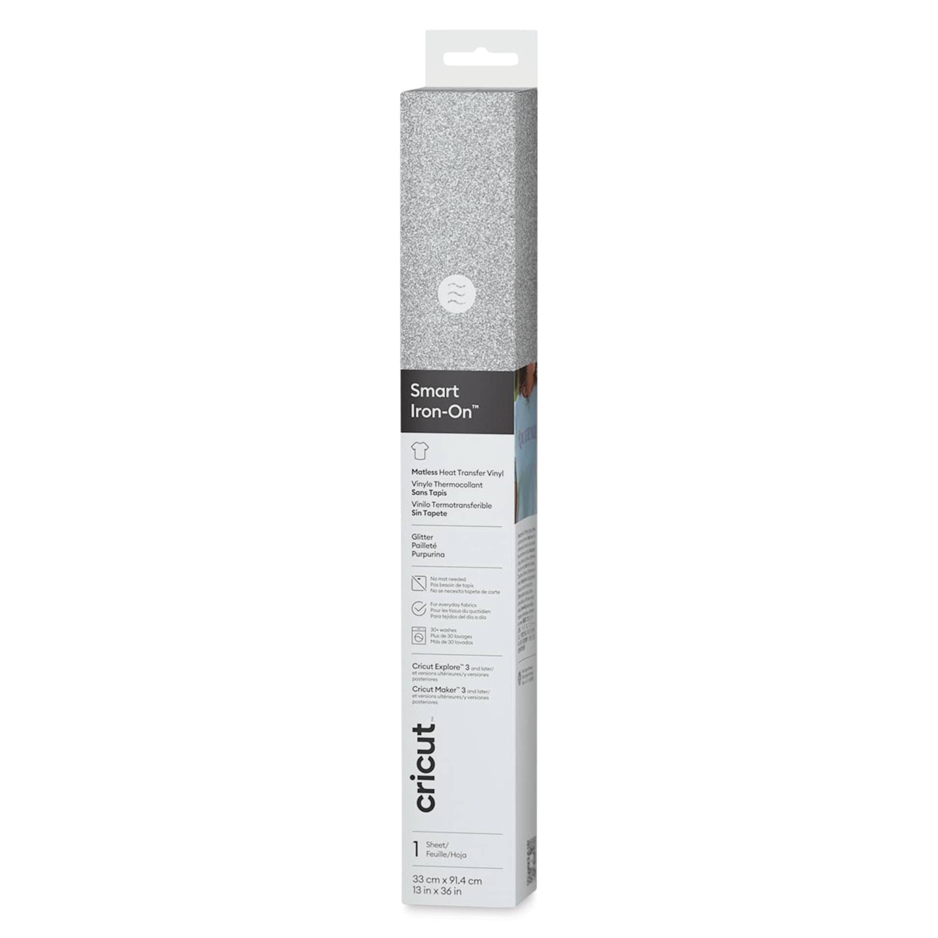 Cricut Smart Iron-On Heat Transfer Vinyl - Silver Glitter, 13" x 3 ft, Roll