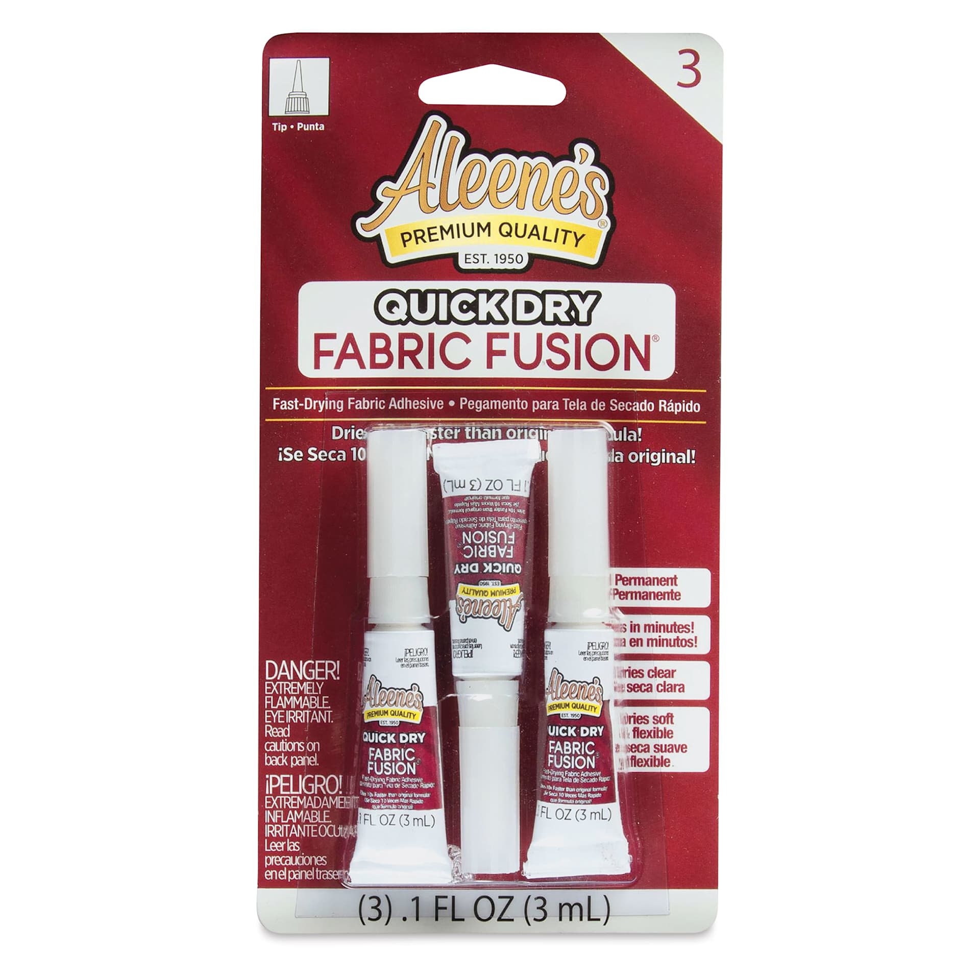 Aleene's Fabric Fusion Permanent Fabric Adhesive -  Pkg of 3 front of packaging