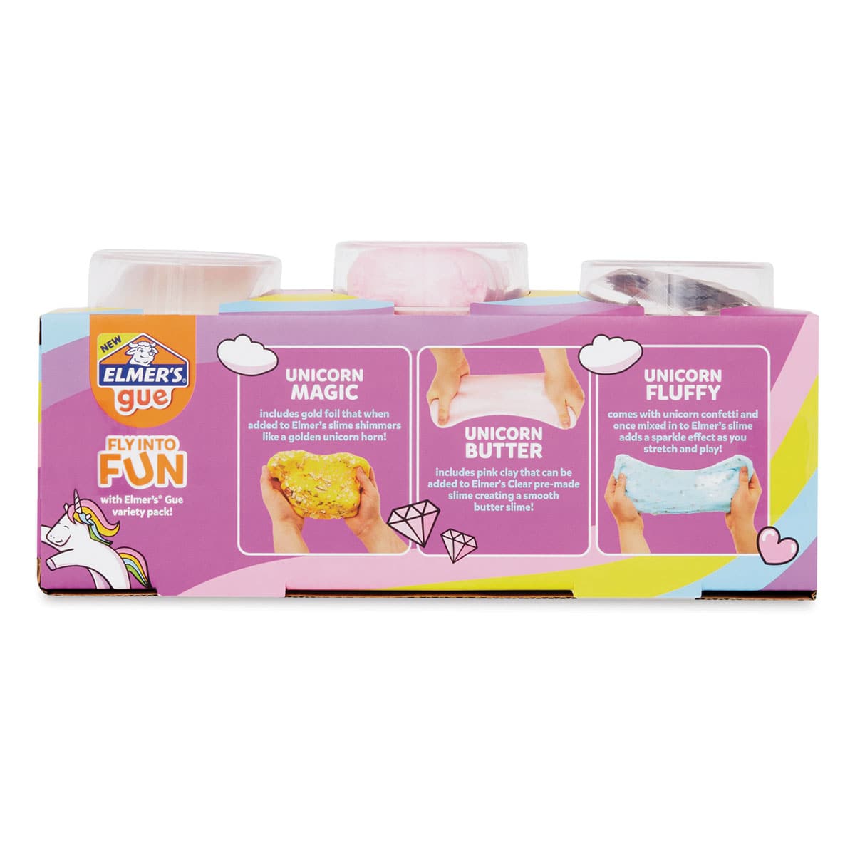 Elmer's Gue Premade Slime - Unicorn Theme, 8 oz, Back of Package
