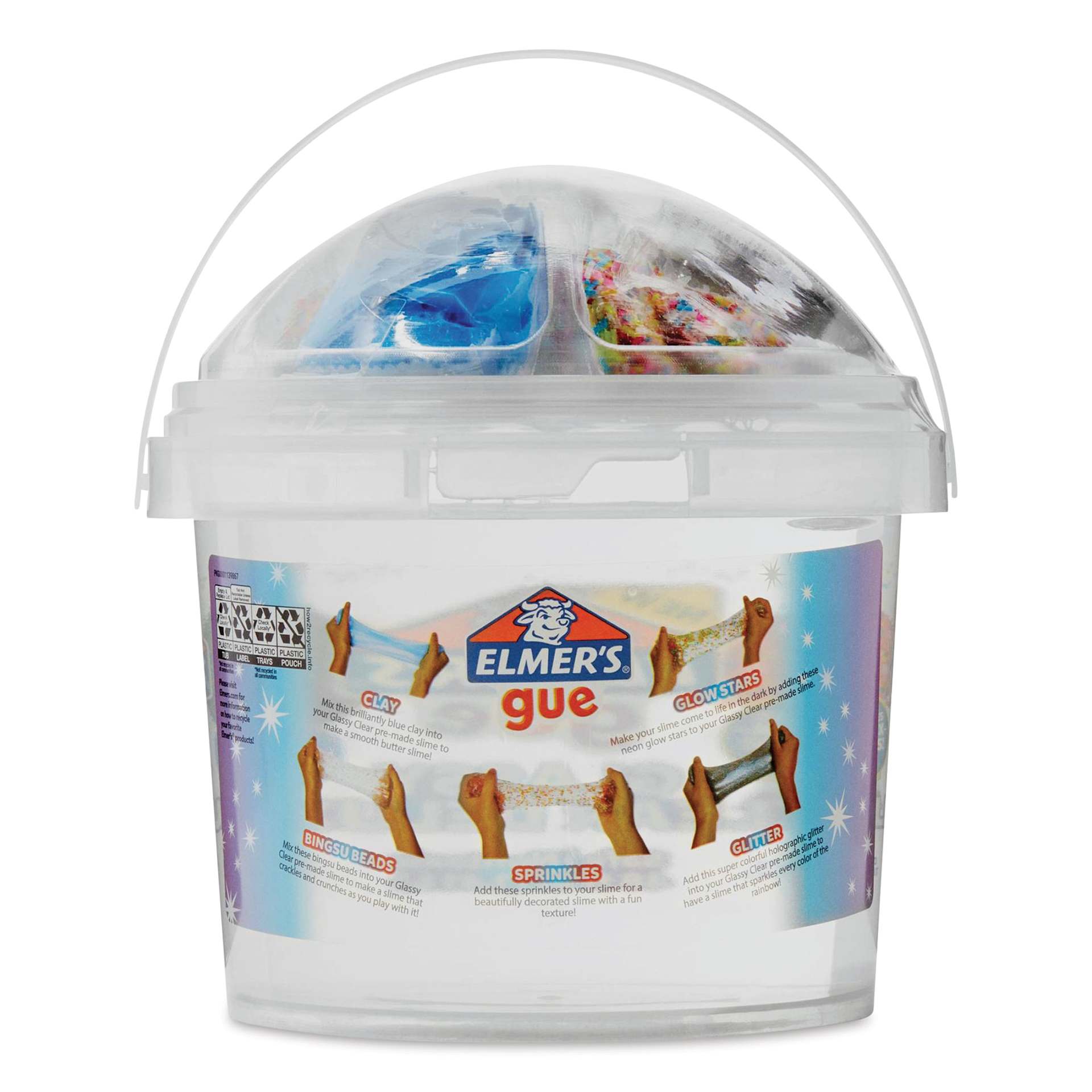 Elmer’s Gue Premade Slime - Glassy Clear Deluxe Bucket with Mix-Ins, 3 lb, Front of Package