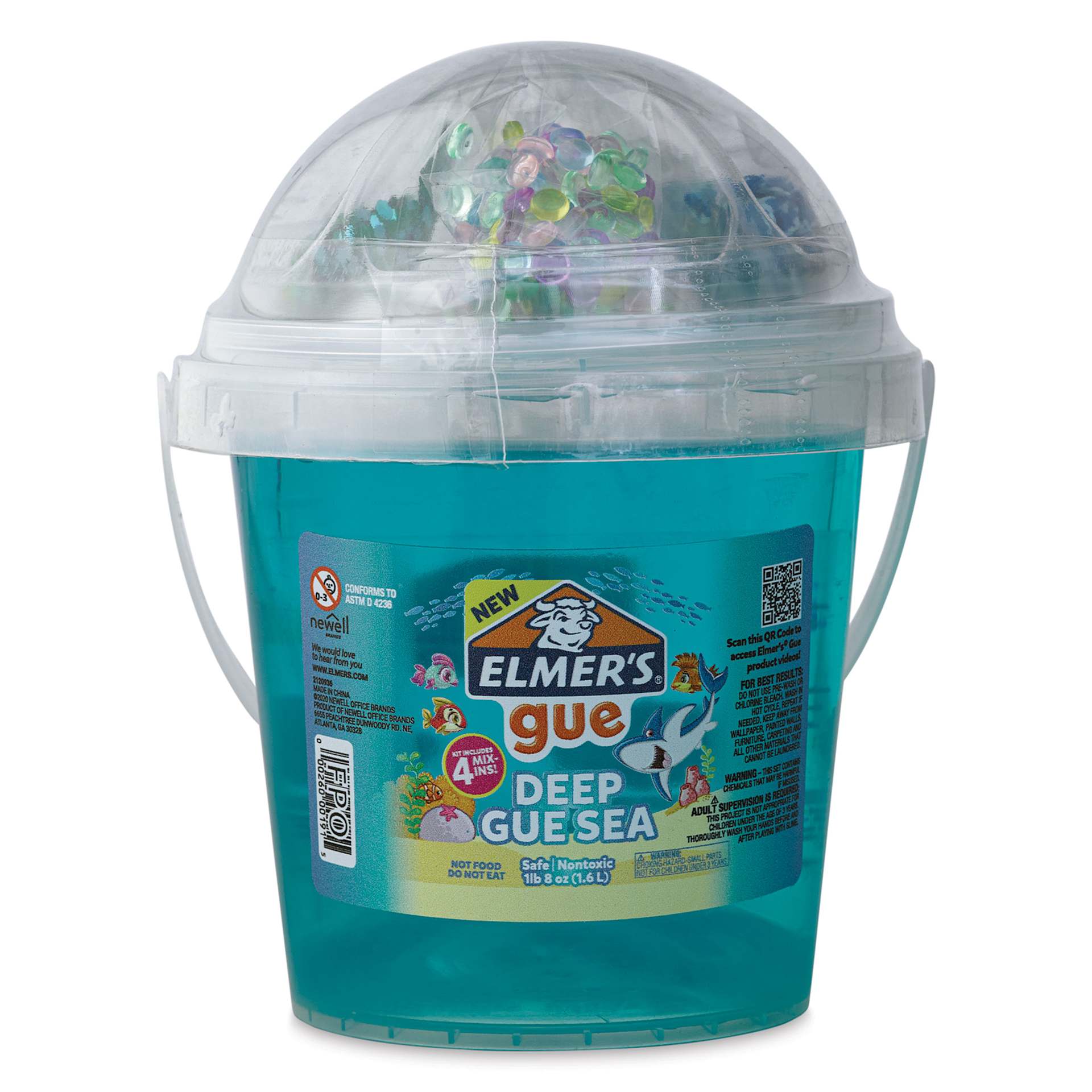 Elmer’s Gue Premade Slime -Deep Gue Sea, 1-1/2 lb With Mix-Ins, Front of Package