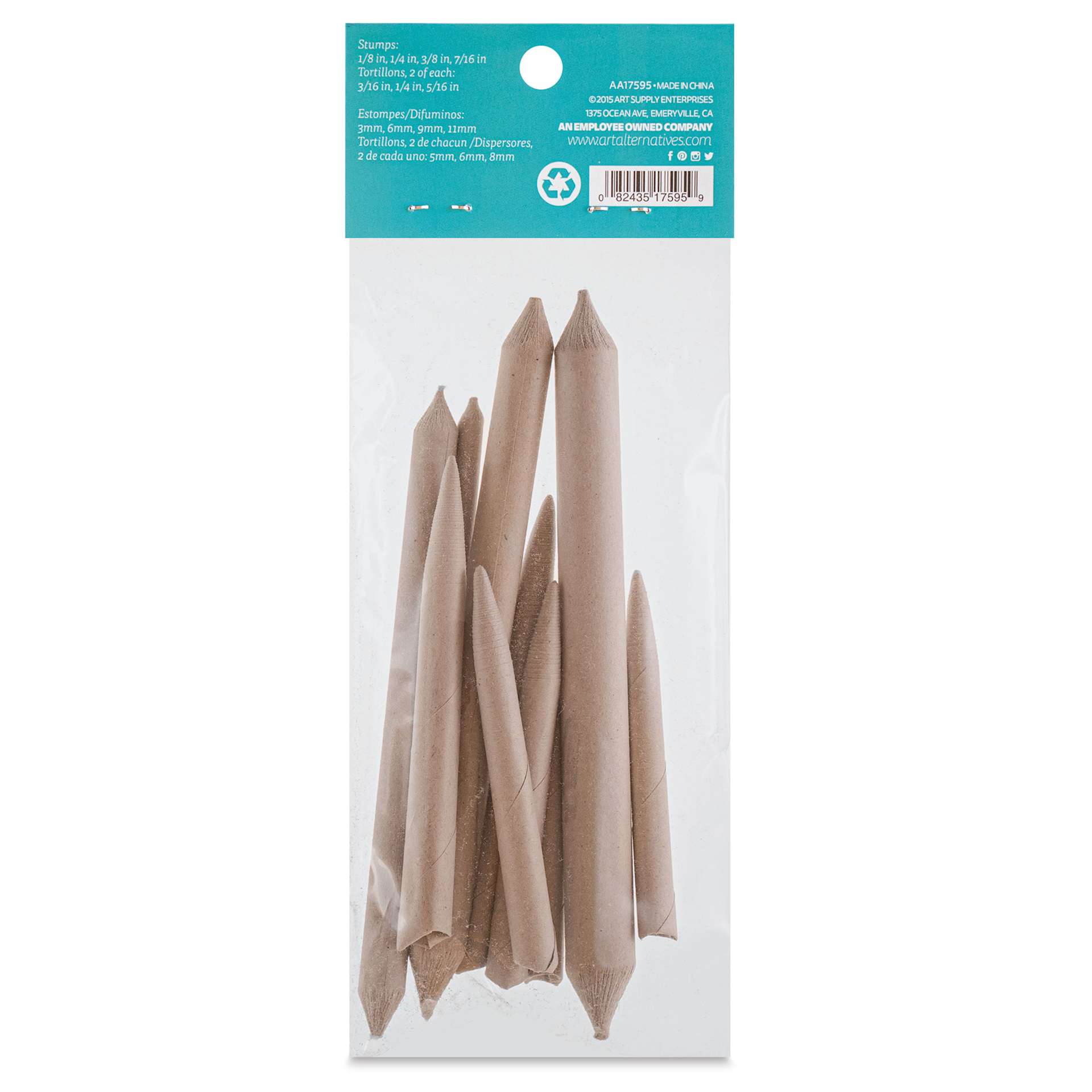 Art Alternatives Stumps & Tortillons Set of 10, back of packaging