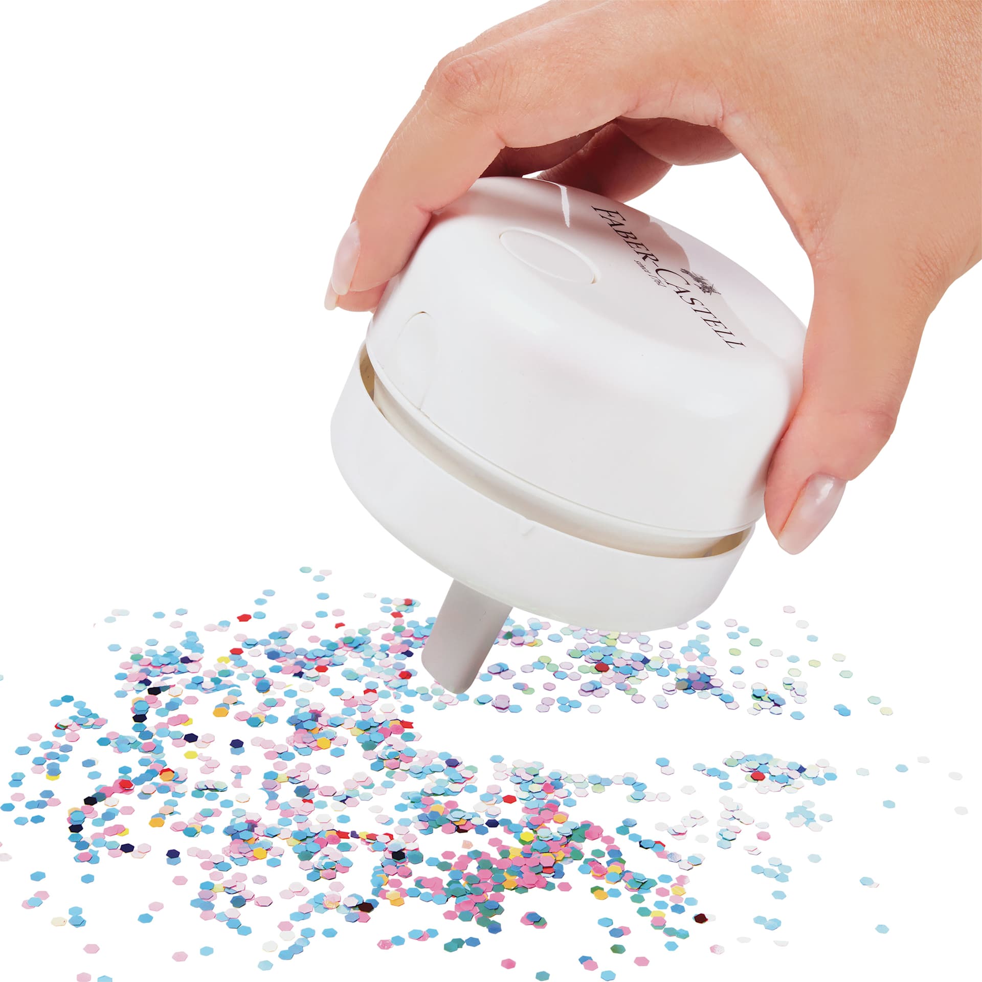 Faber-Castell Creative Studio Artist Desktop Vacuum - White, in use Faber-Castell Creative Studio Artist Desktop Vacuum - White, in use