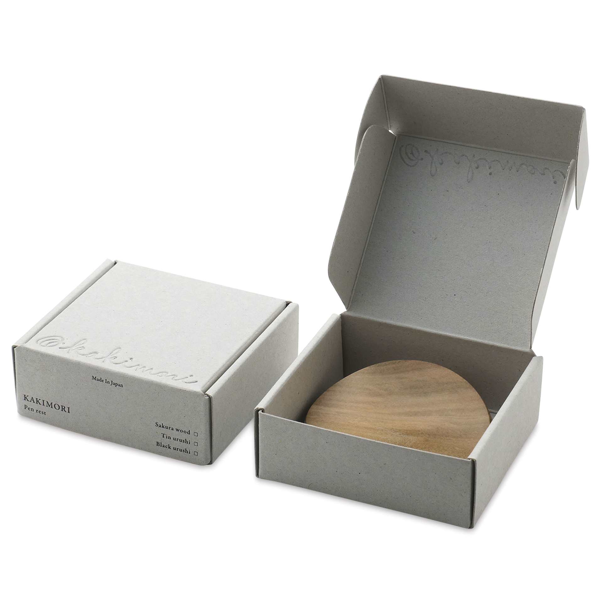 Kakimori Sakura Wood Pen Rest - Japanese Cherry, inside of the packaging