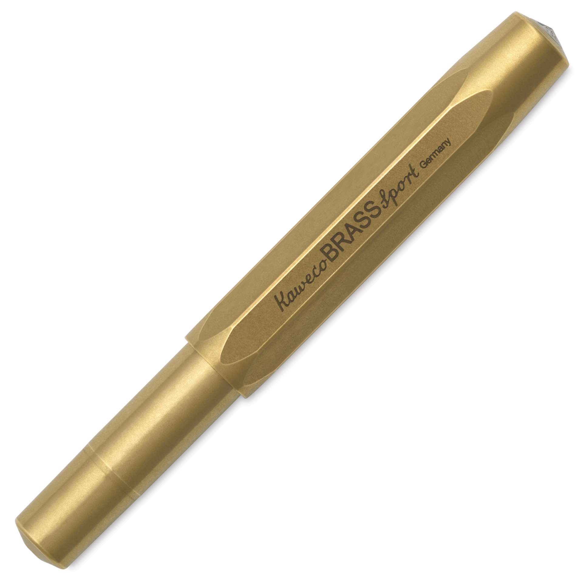Kaweco Brass Sport Fountain Pen - Fine Nib, Blue Ink - with cap on