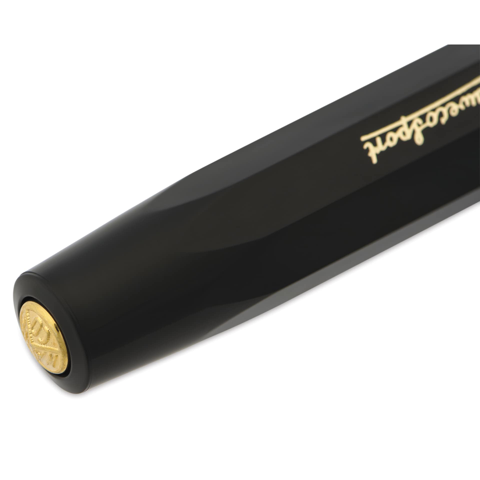 Kaweco Classic Sport Fountain Pen - Black, Broad, close-up of the brand's seal on cap