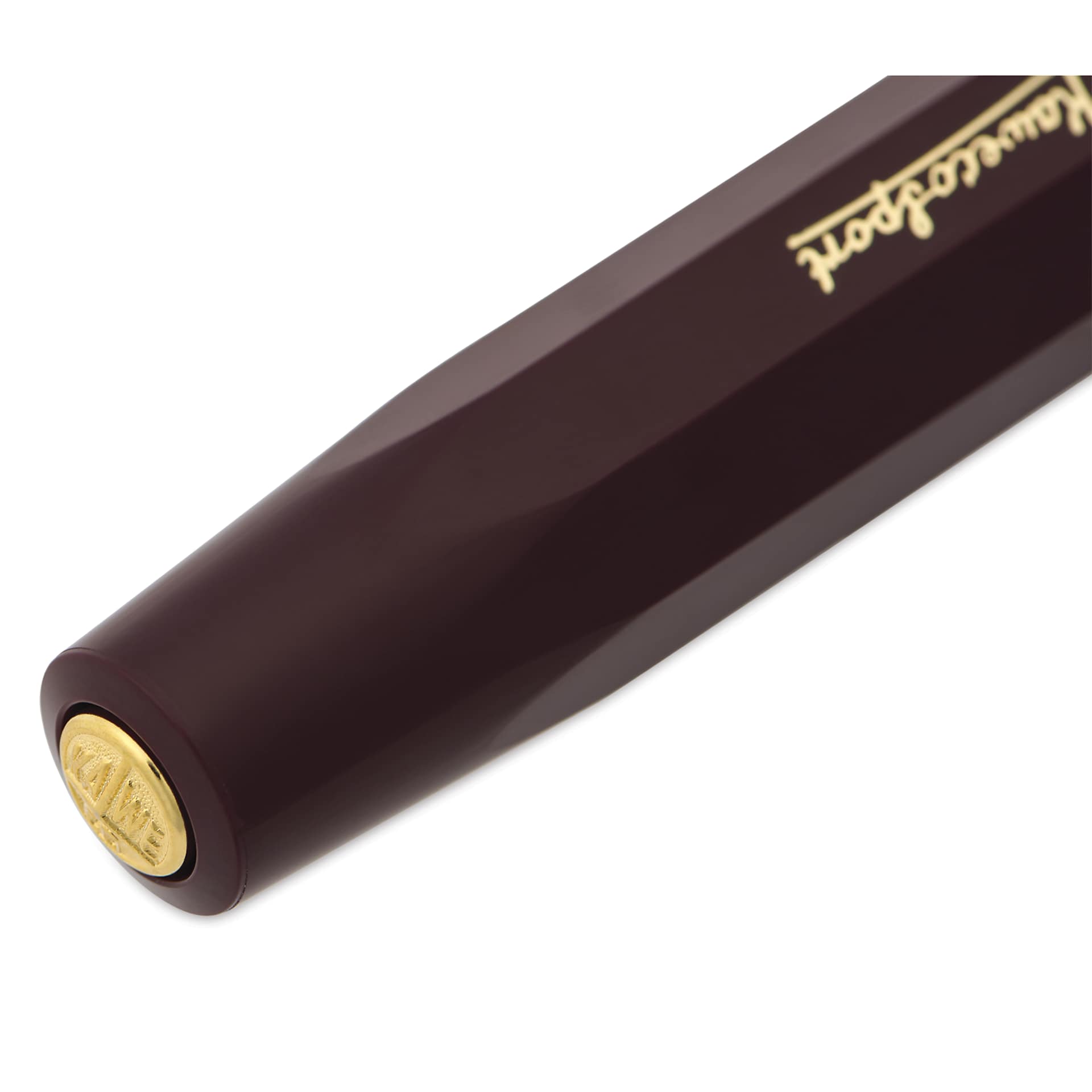 Kaweco Classic Sport Fountain Pen - Bordeaux, Medium, close-up of the brand's seal on cap