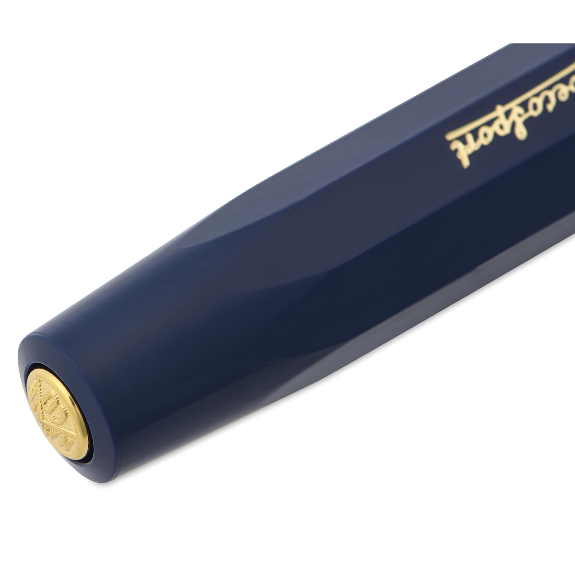 Kaweco Classic Sport Fountain Pen - Navy, Extra-Fine, close-up of the brand's seal on the cap