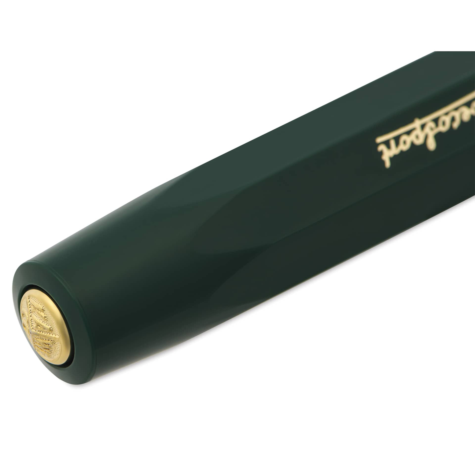 Kaweco Classic Sport Fountain Pen - Green, Broad, close-up of the brand's seal on cap