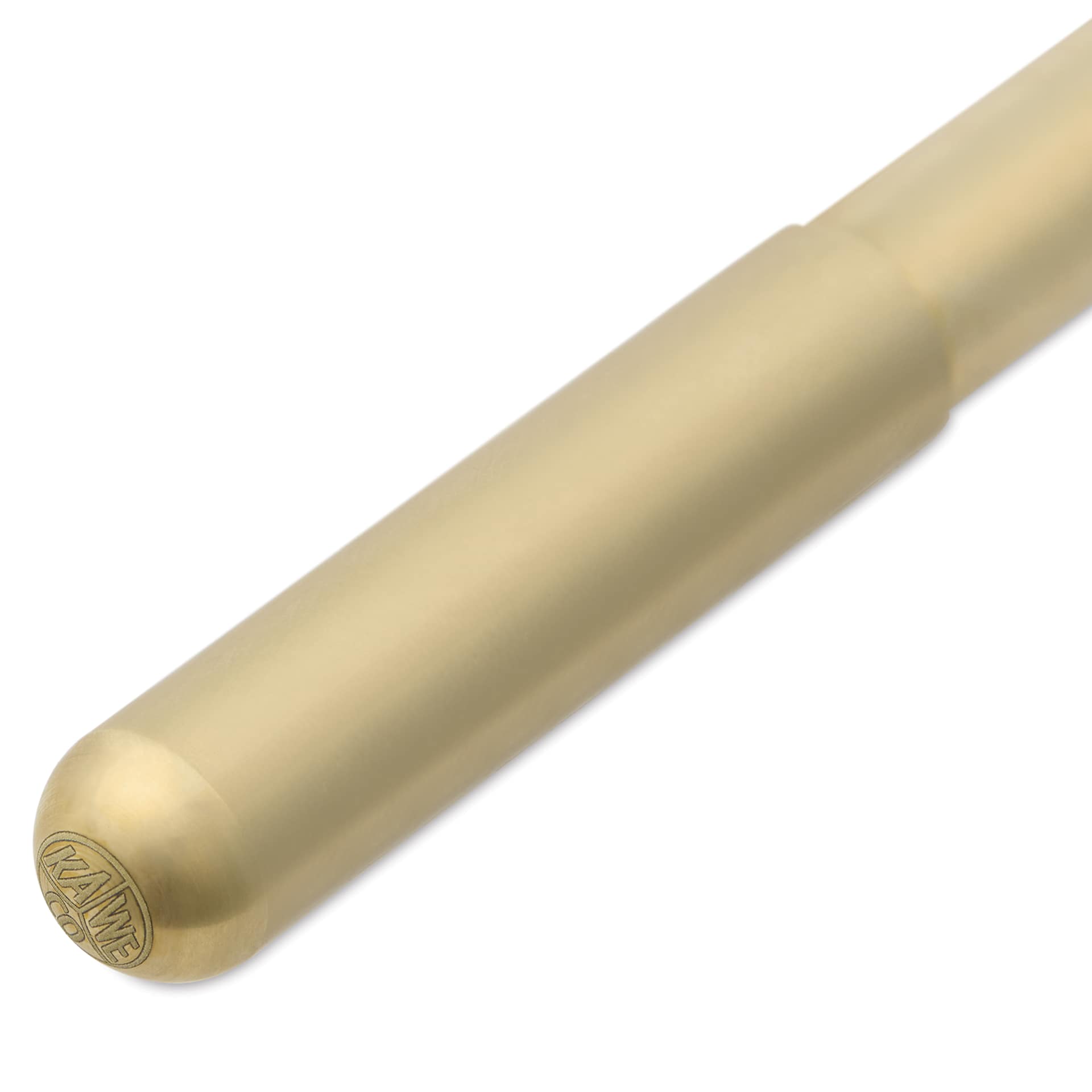 Kaweco Liliput Fountain Pen - Brass, Extra-Broad, close-up of the brand's seal on the cap