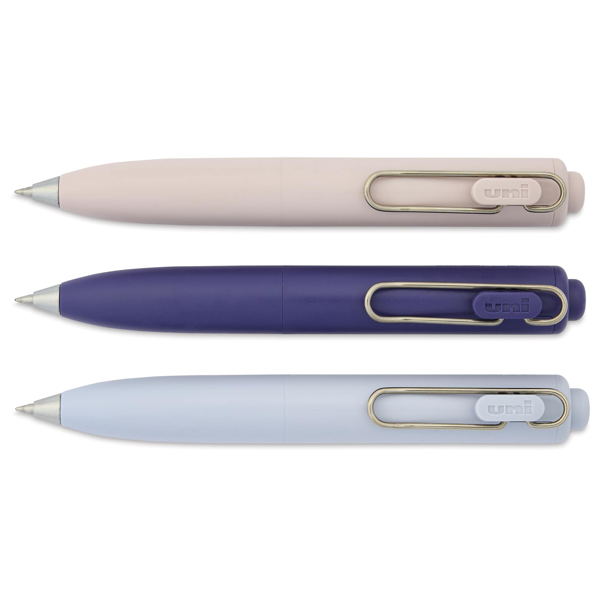 Uni-Ball One P. Retractable Gel Pens - Cool Colors, Pkg of 3, laid out