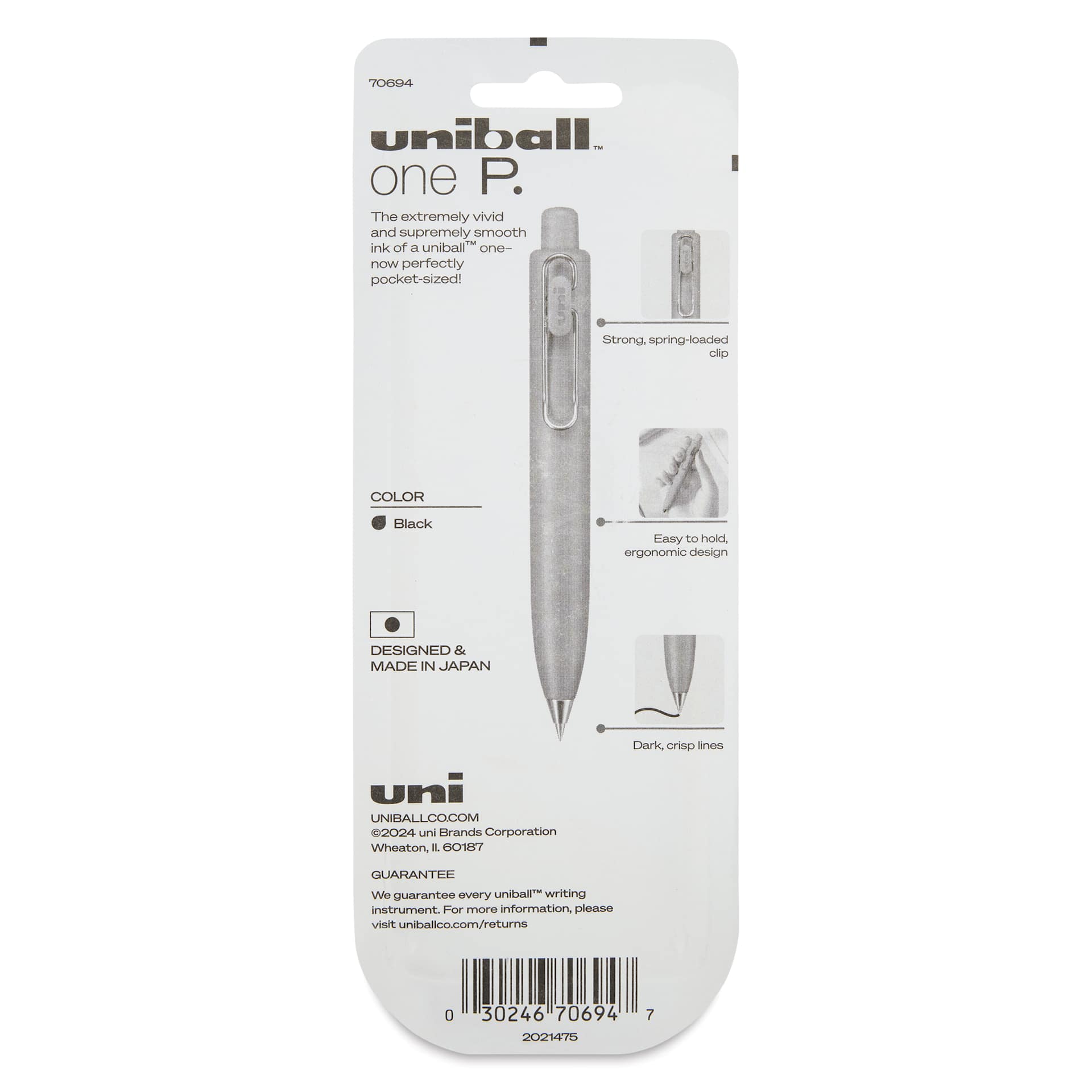 Uni-Ball One P. Retractable Gel Pens - Warm Colors, Pkg of 3, back of the packaging