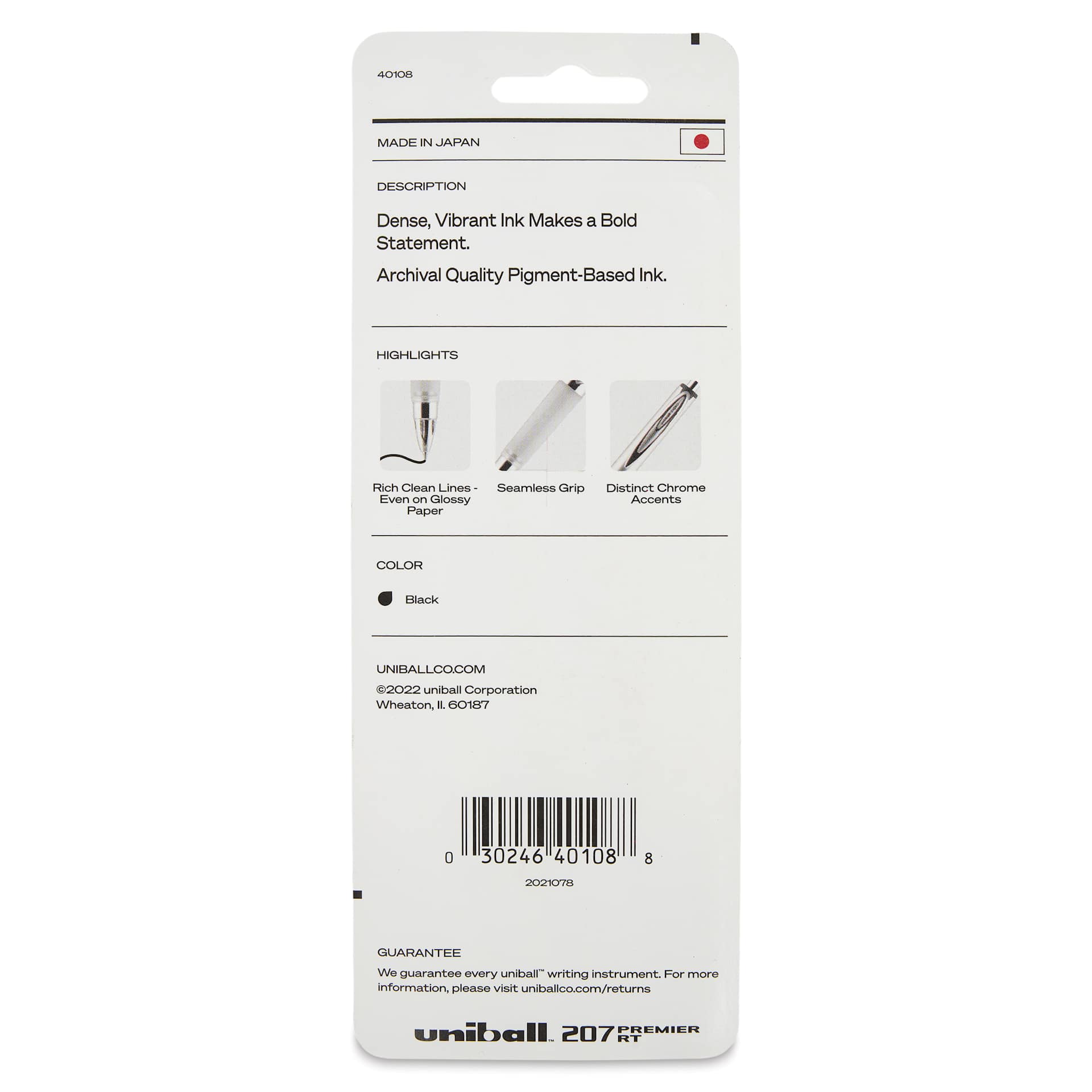 Uni-Ball Signo 207 Premier Retractable Rollerball Gel Pen - Medium Tip, back of the packaging