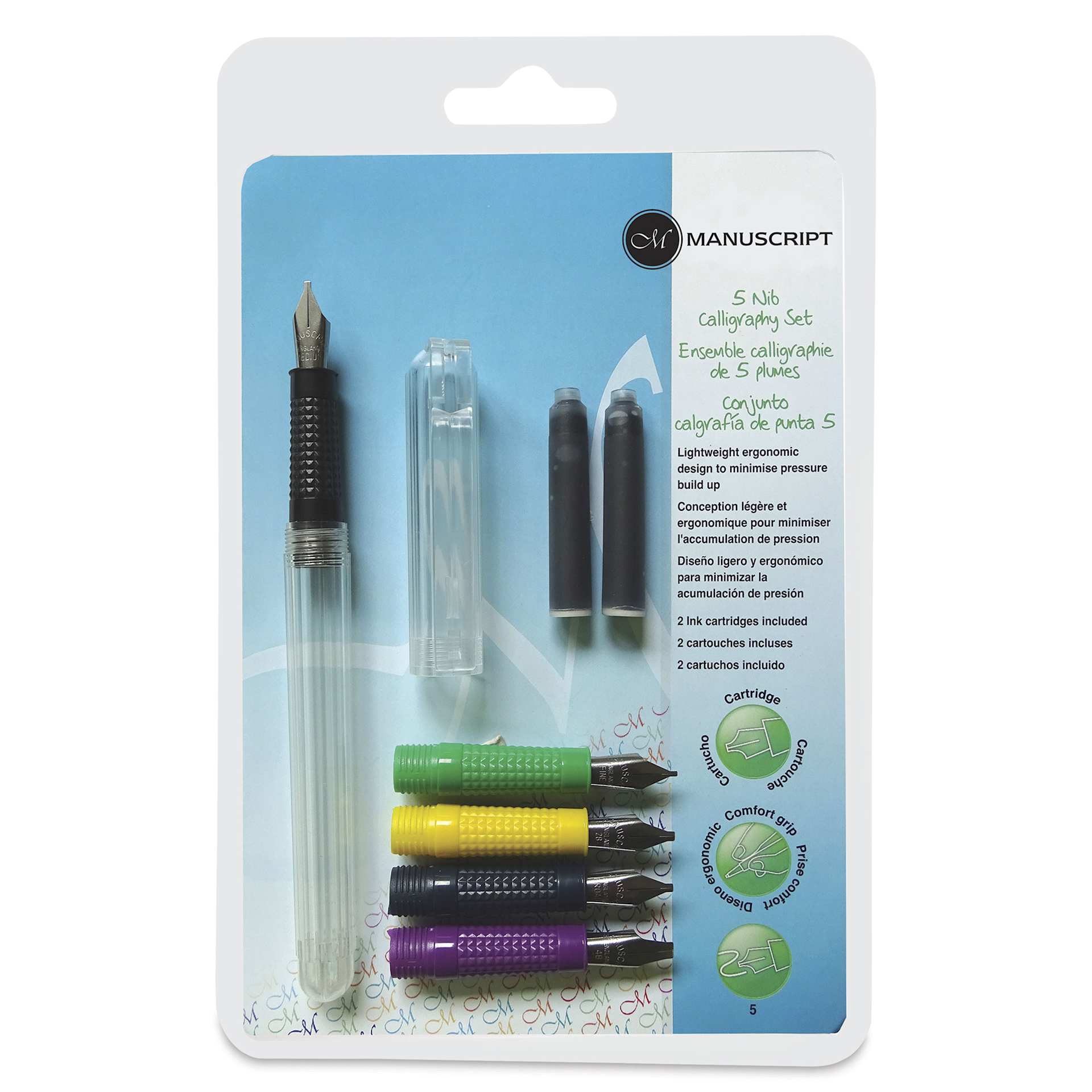 Manuscript Dodec Fountain Pen Set - Calligraphy, Set of 8, inside of the packaging