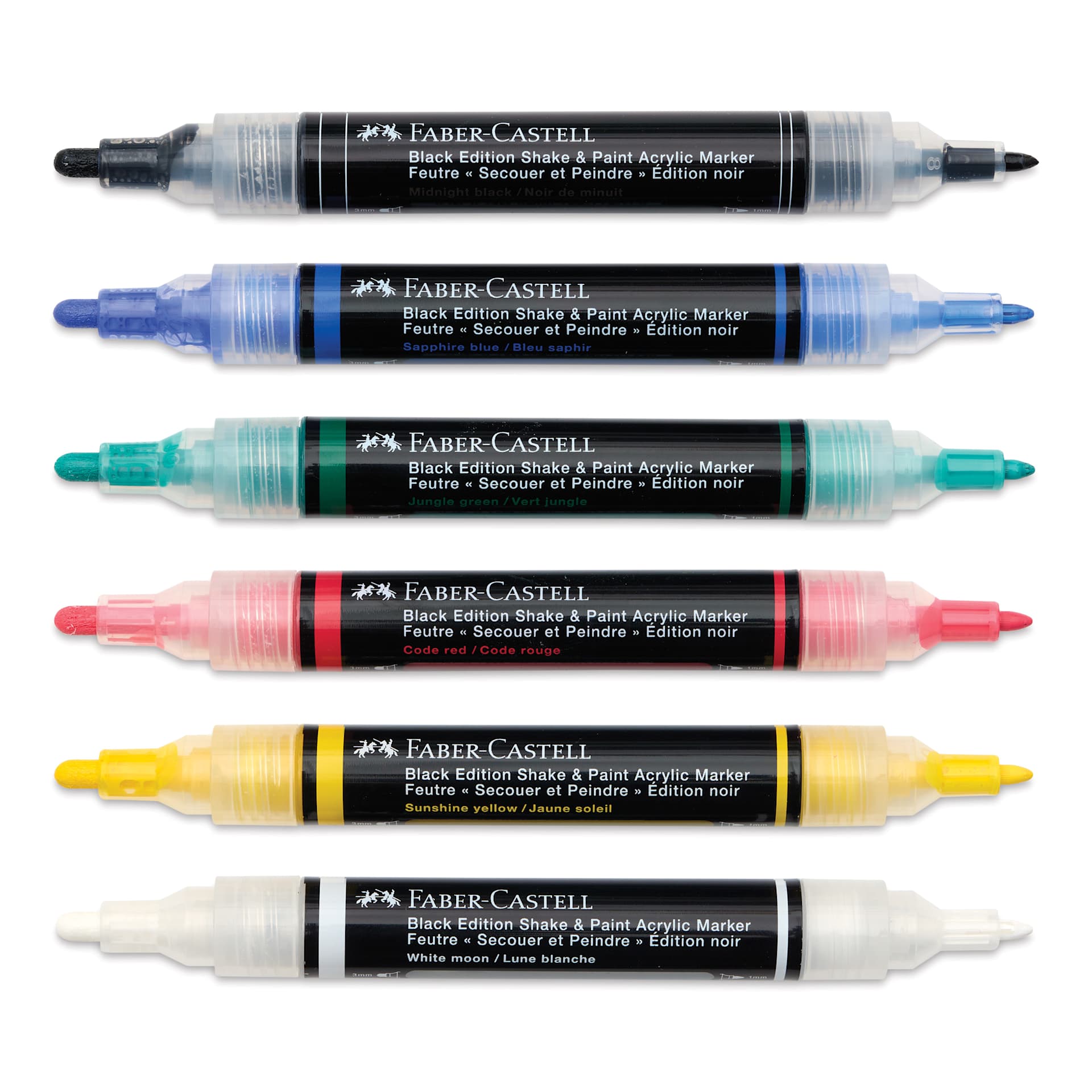 Faber-Castell Black Edition Twin Acrylic Marker - Classic Colors, Set of 6, cap off