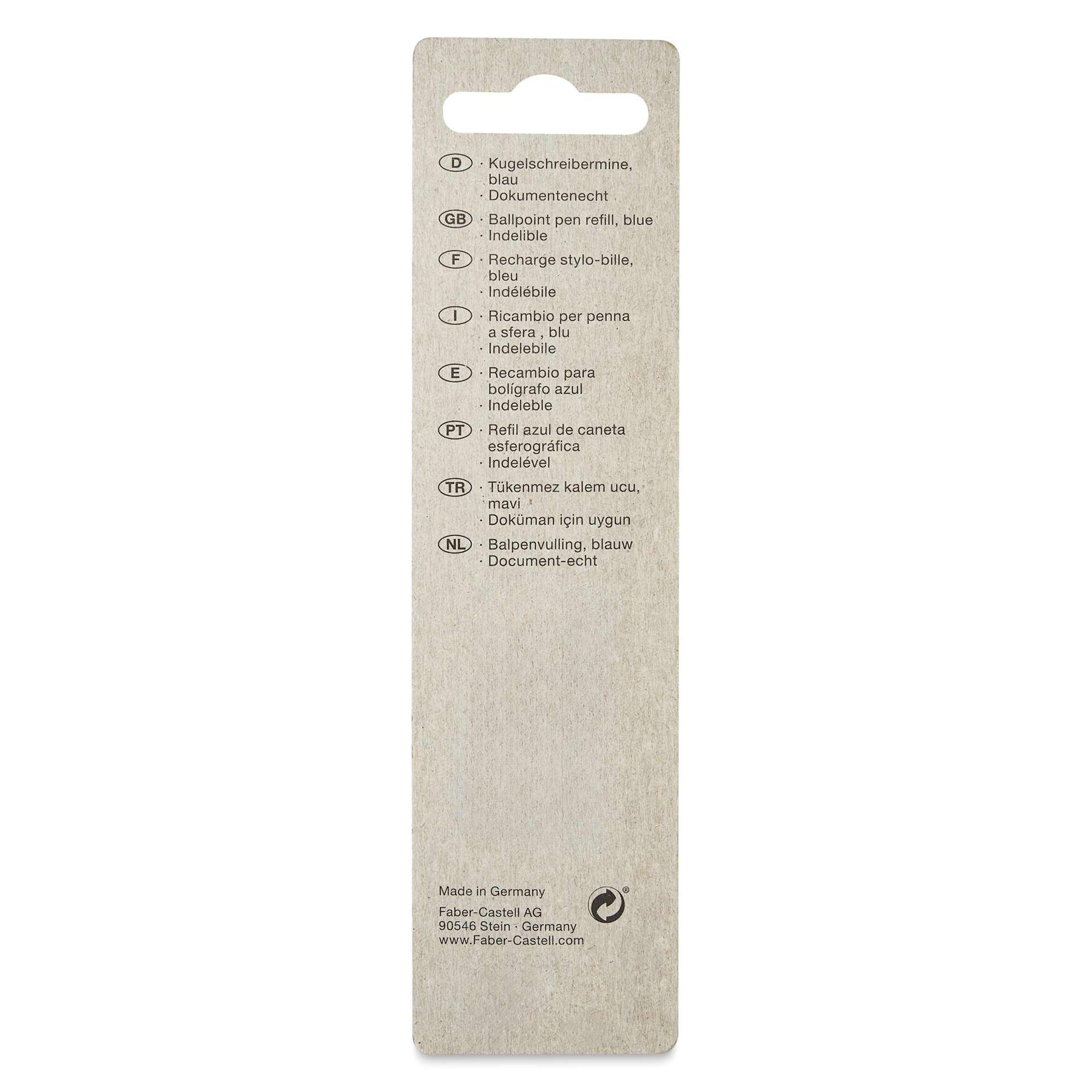 Faber-Castell Ballpoint Pen Refill - Blue, Medium Tip, back of the packaging