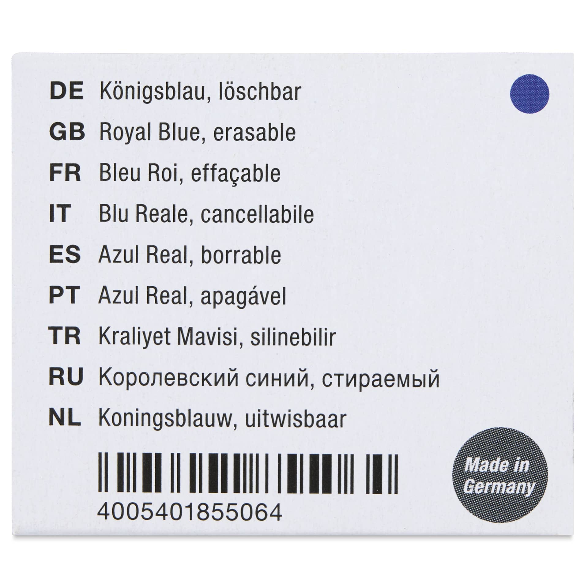 Faber-Castell Fountain Pen Cartridges - Royal Blue, Pkg of 6 - back of packaging