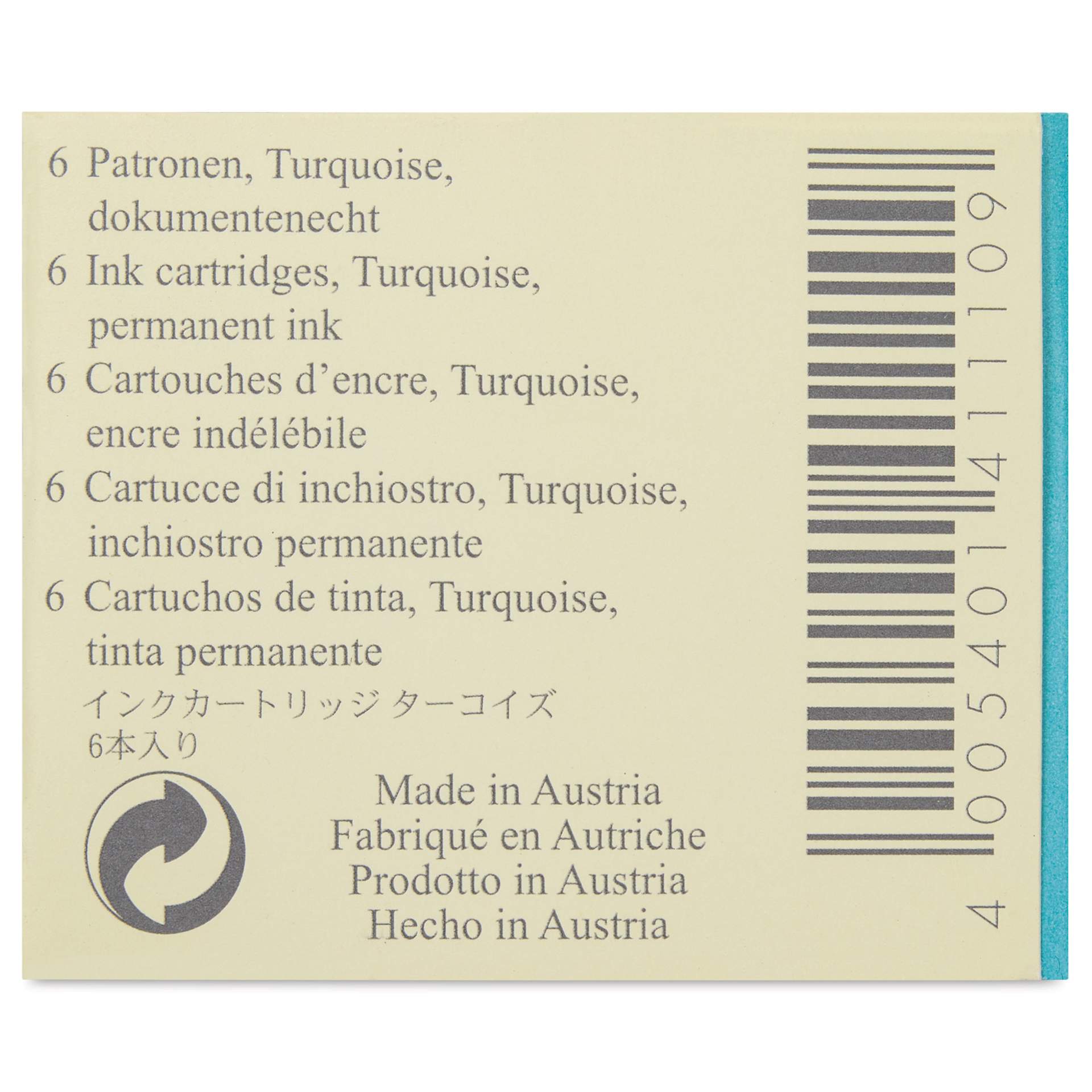 Graf von Faber-Castell Fountain Pen Cartridges - Turquoise, Pkg of 6 - back of packaging