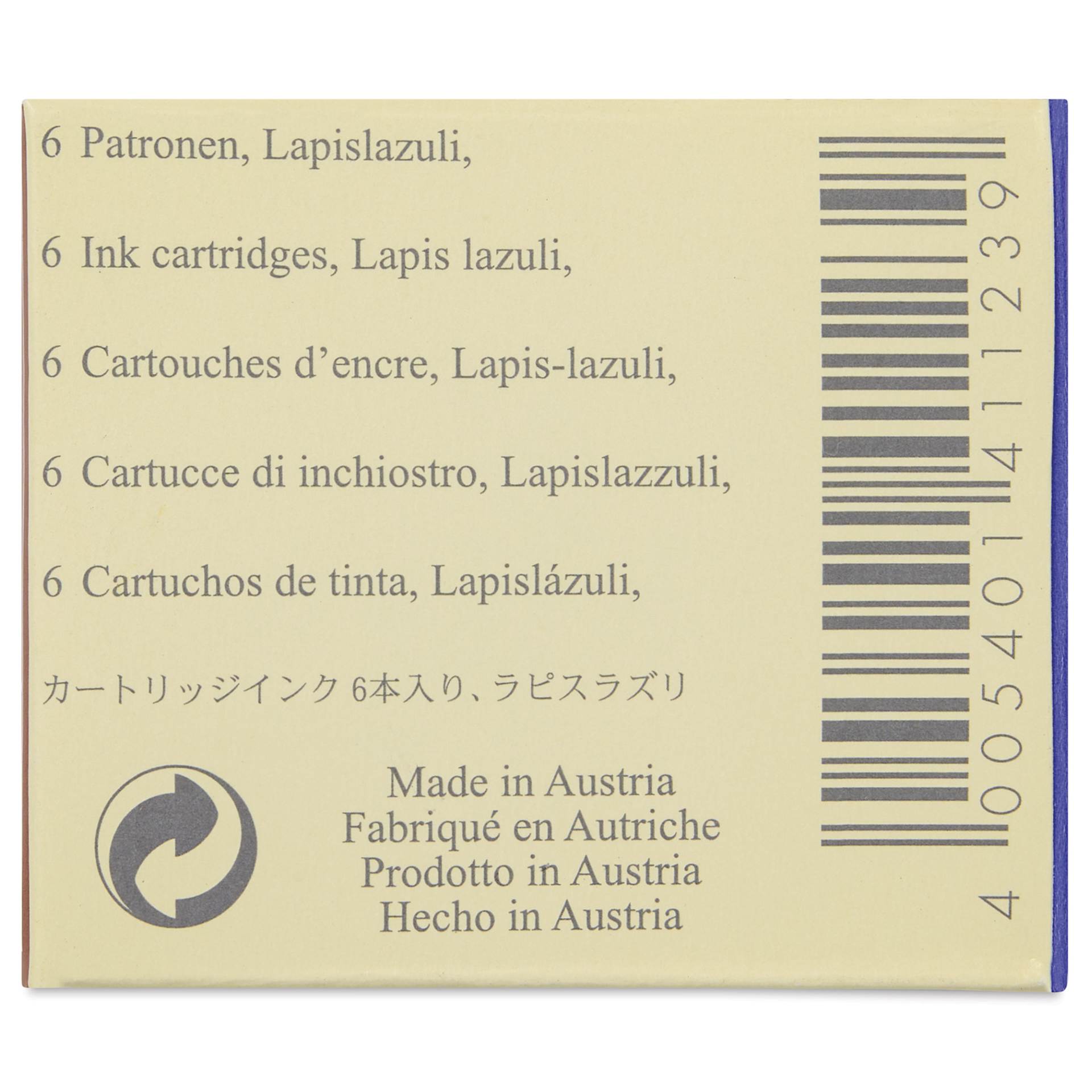 Graf von Faber-Castell Fountain Pen Cartridges - Lapis Lazuli, Pkg of 6 - back of packaging