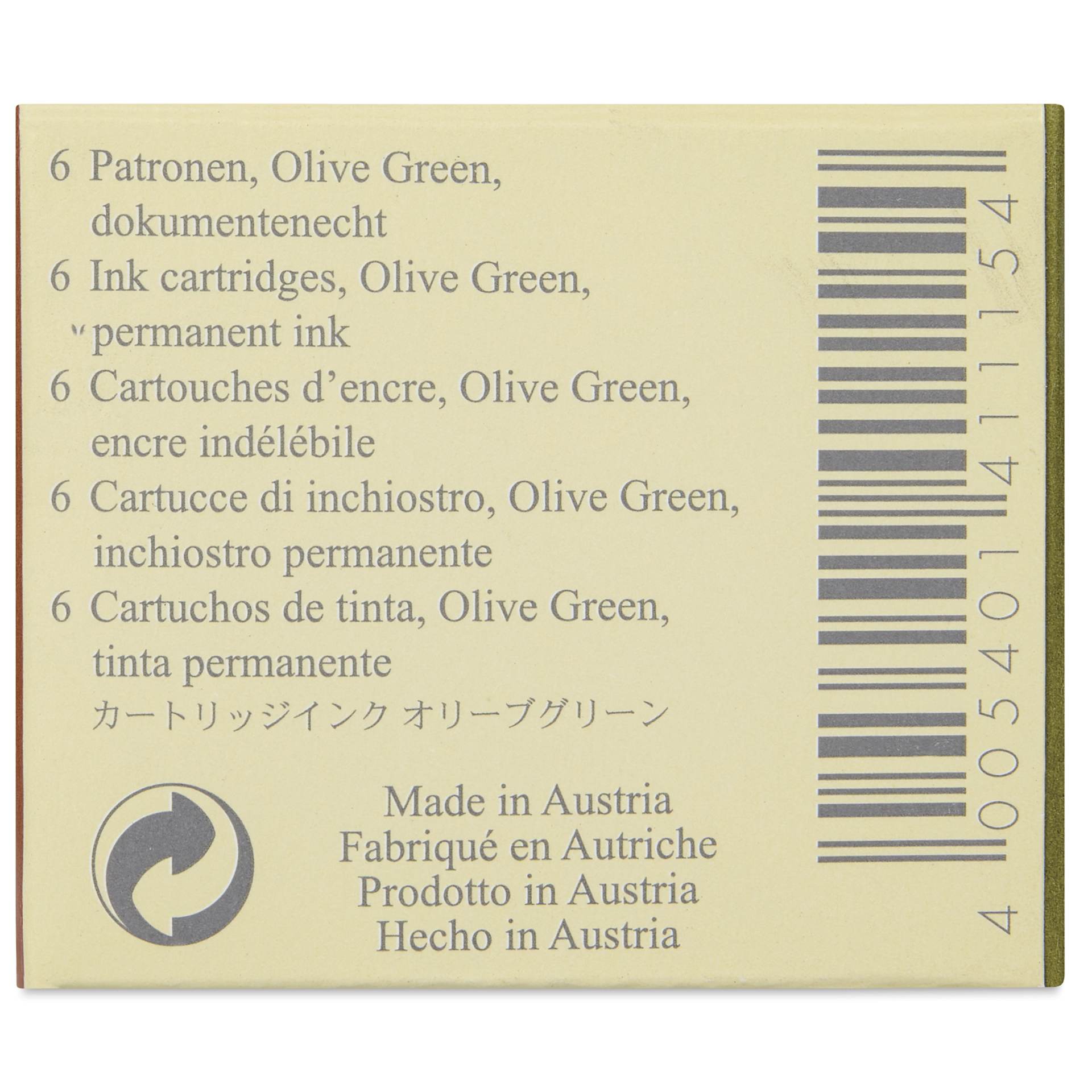 Graf von Faber-Castell Fountain Pen Cartridges - Olive Green, Pkg of 6 - back of packaging