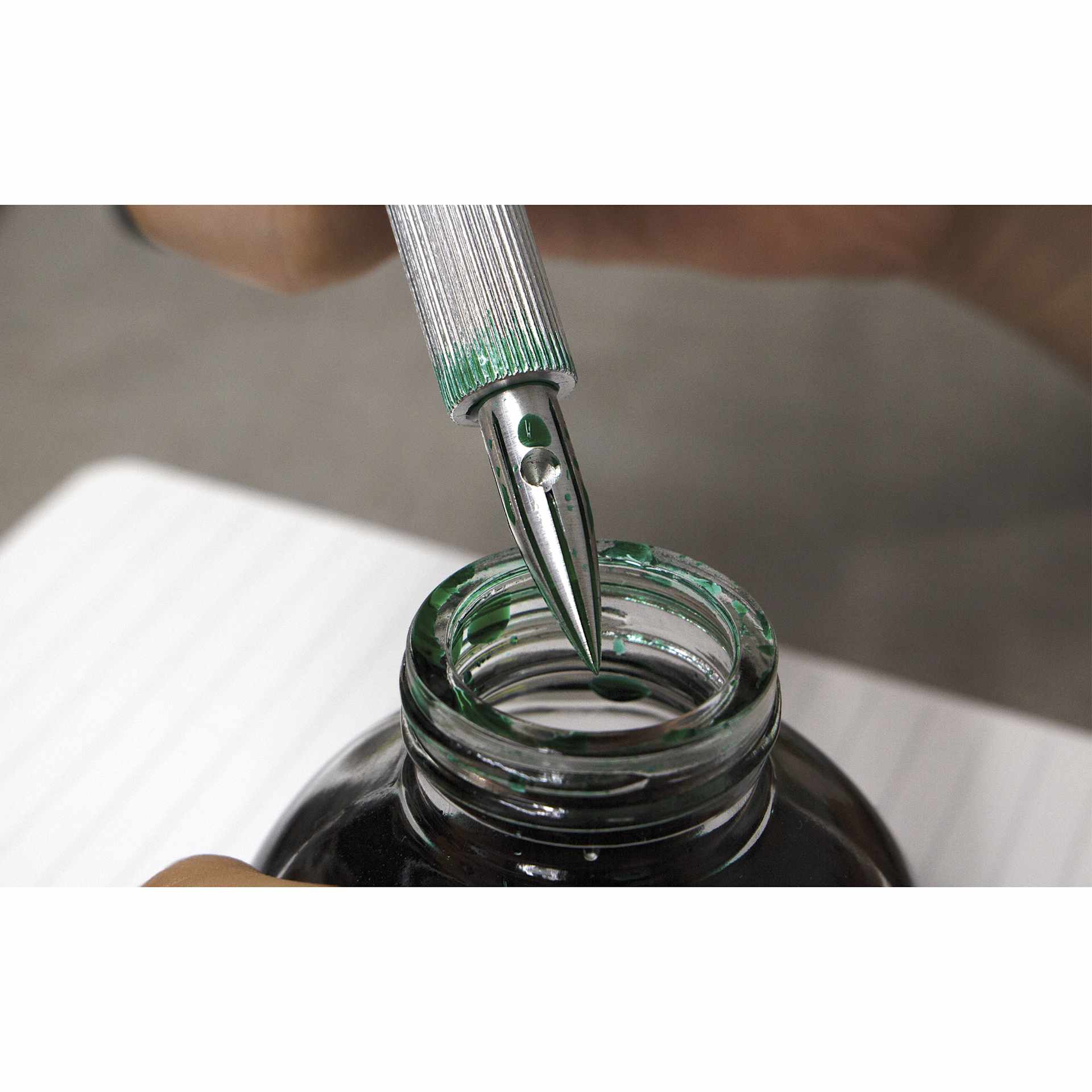 Colorverse Shuttle Dip Pen Nib - Aluminum, nib dipped inside ink bottle (not included)