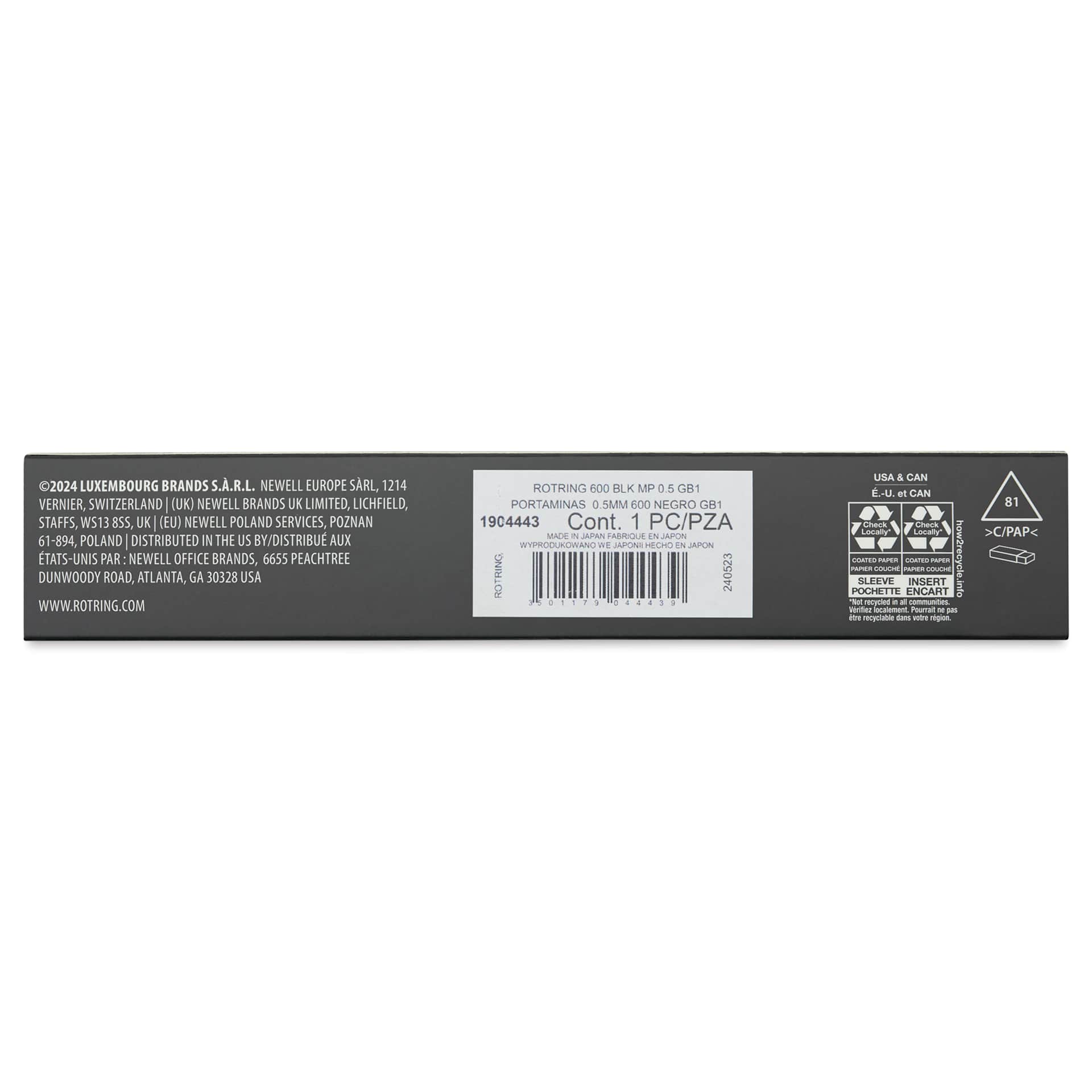 Rotring 600 Mechanical Pencil - Black, 0.5 mm, back of the packaging