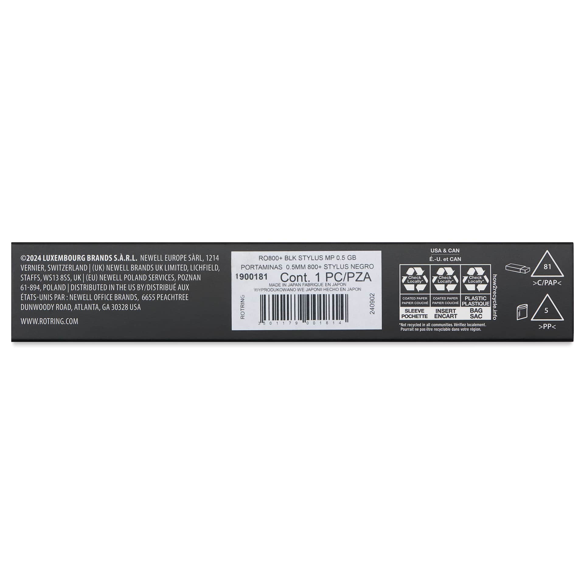 Rotring 800+ Stylus Mechanical Pencil - Black, 0.5 mm, front of the packaging