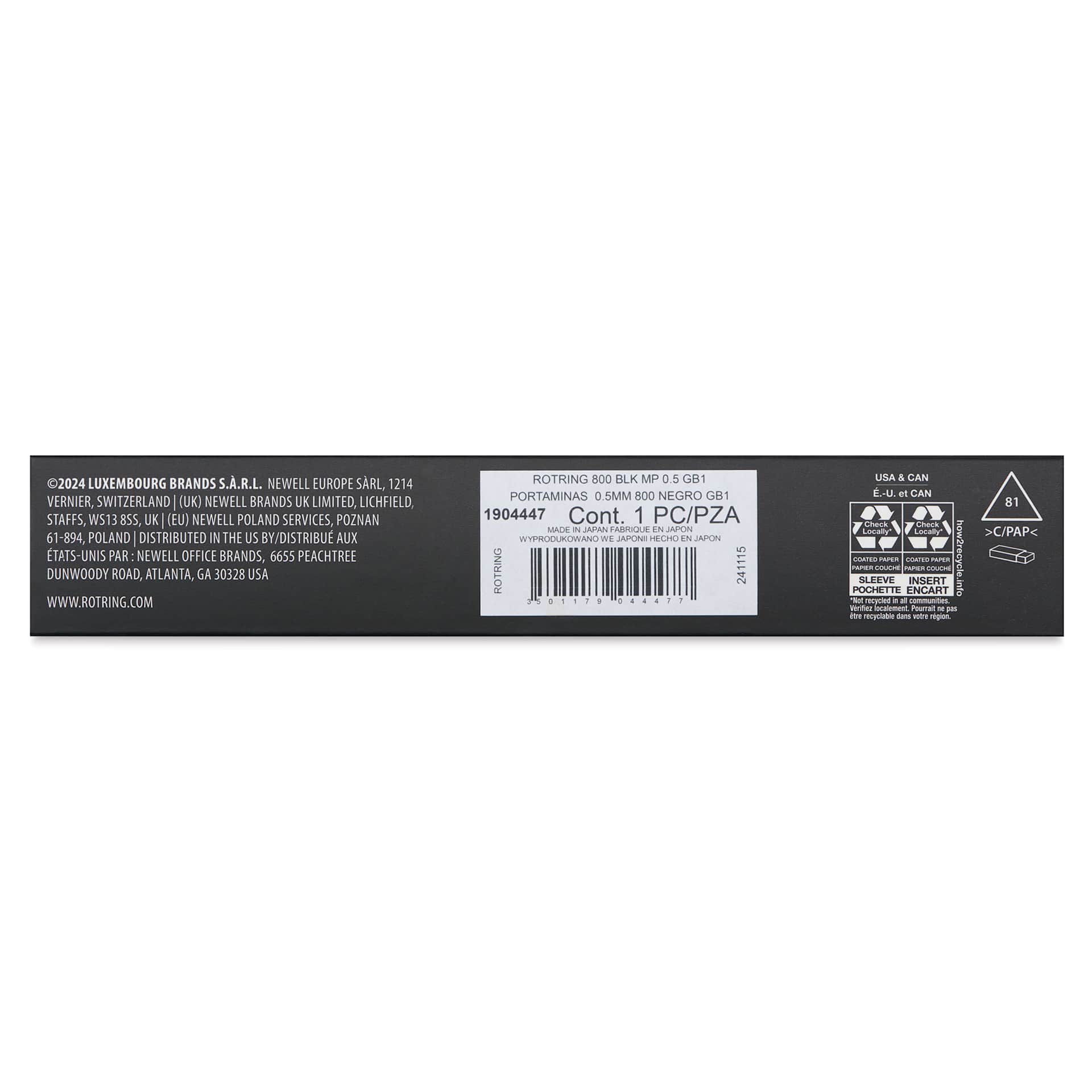 Rotring 800 Mechanical Pencil - Black, 0.5 mm, back of the packaging