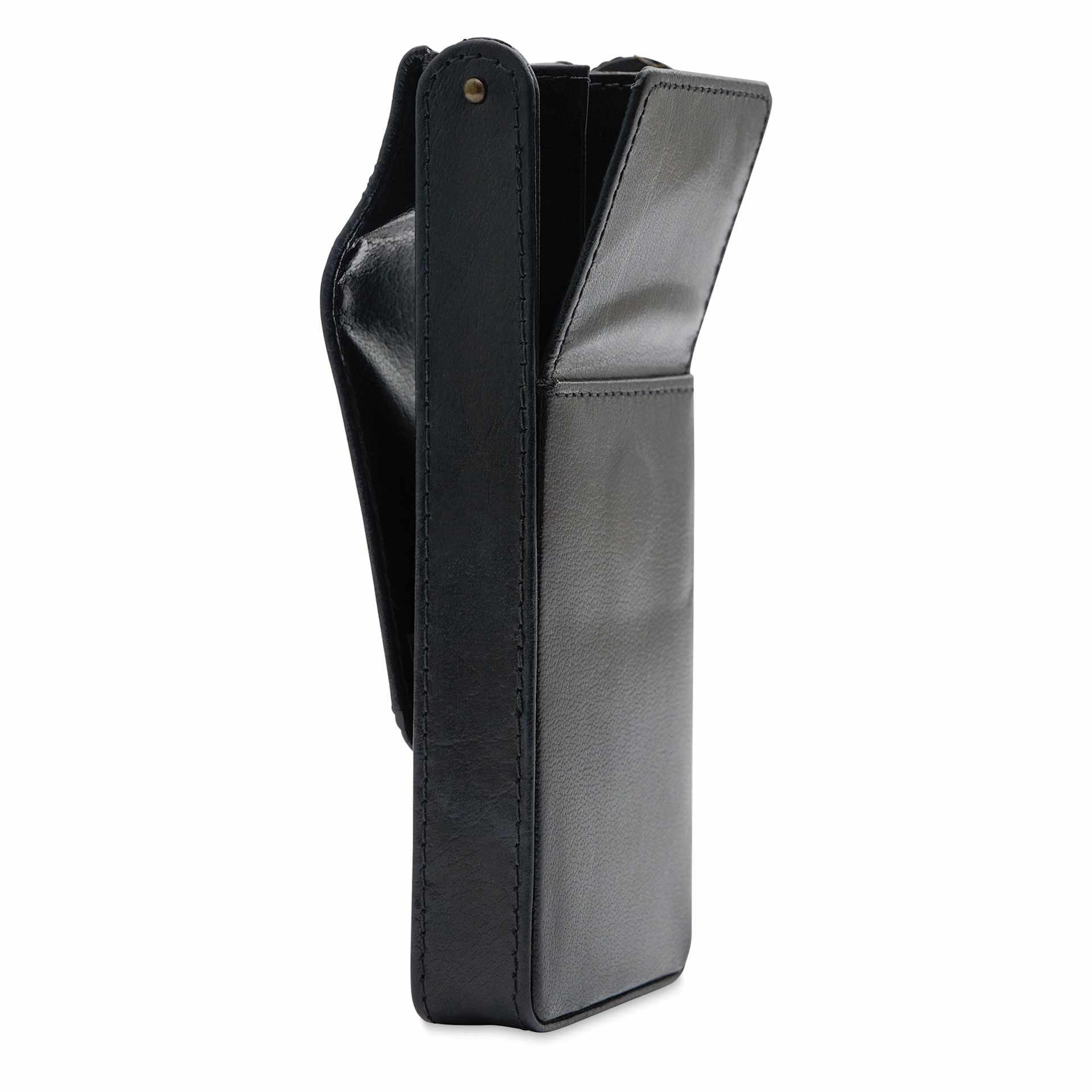 Girologio 3 Leather Pen Case - Black, side of the case and open
