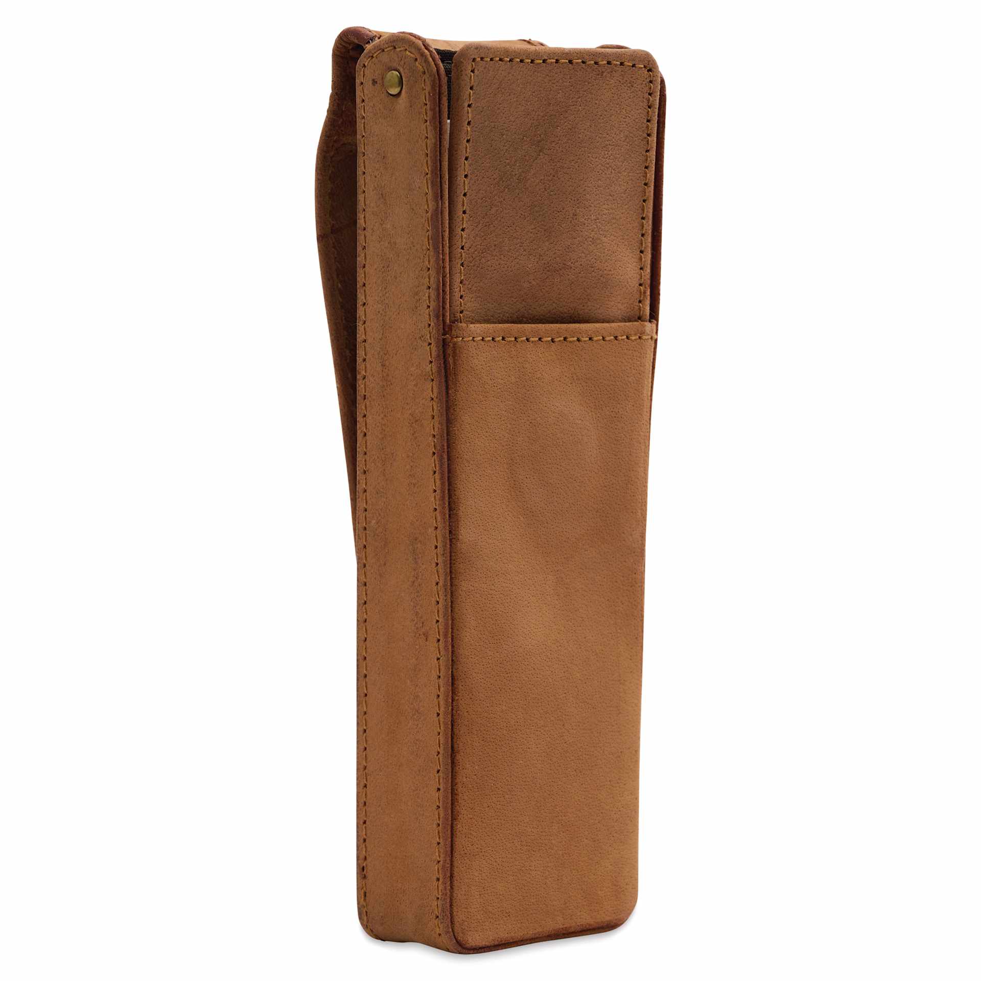 Girologio 2 Leather Pen Case - Saddle Tan, side of the case and open