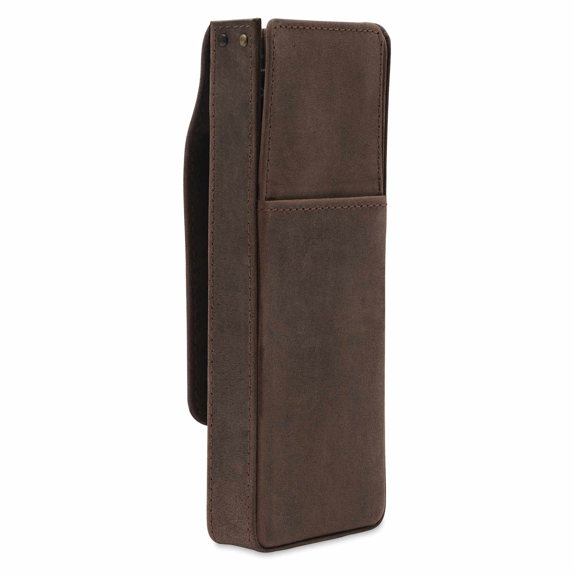 Girologio 2 Leather Pen Case - Bomber Brown, side of the case and open