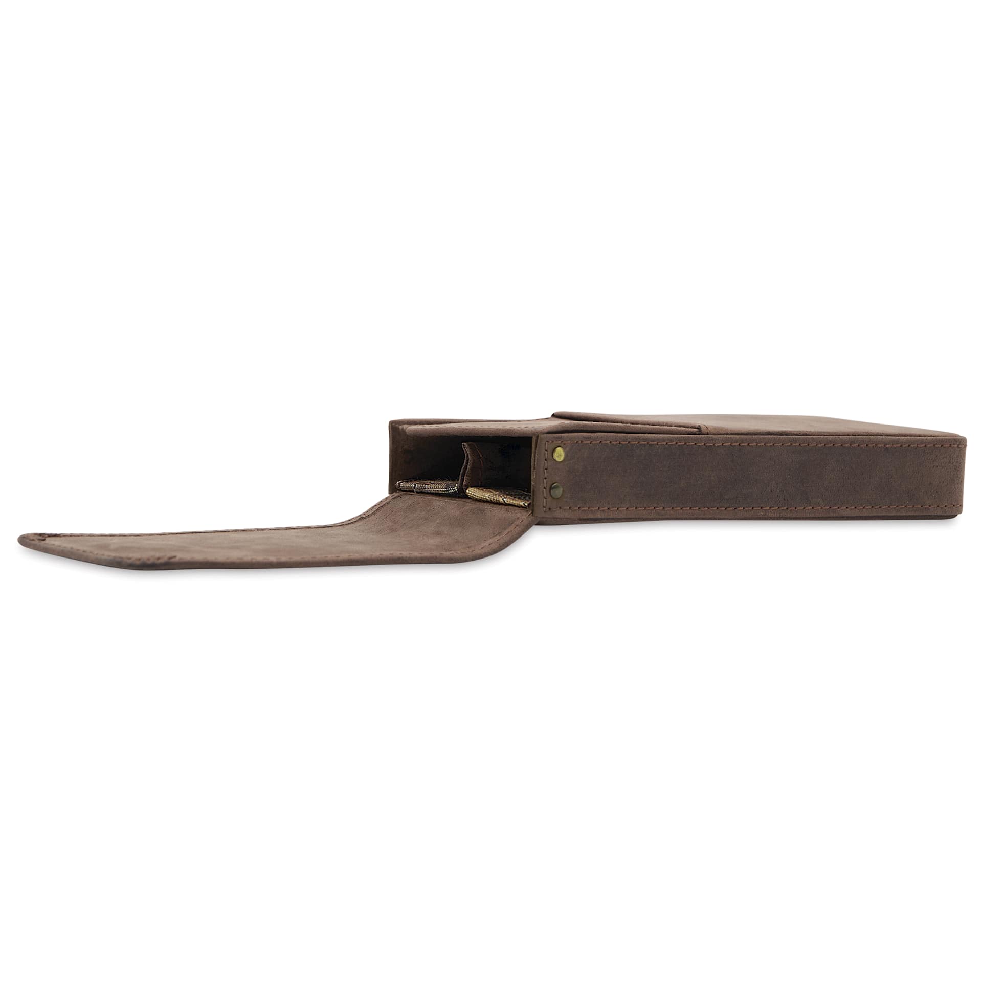 Girologio 2 Leather Pen Case - Bomber Brown, laid flat and open